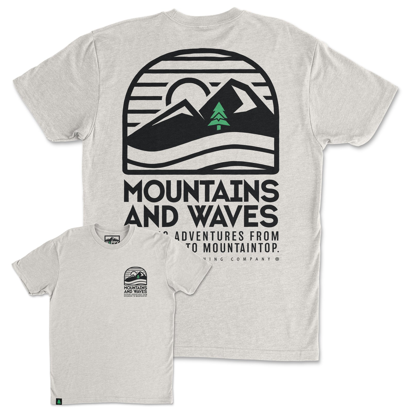 Mountains and Waves Back Print 'Trail Tee' | Lightweight Blend | - The Happy Clothing Company