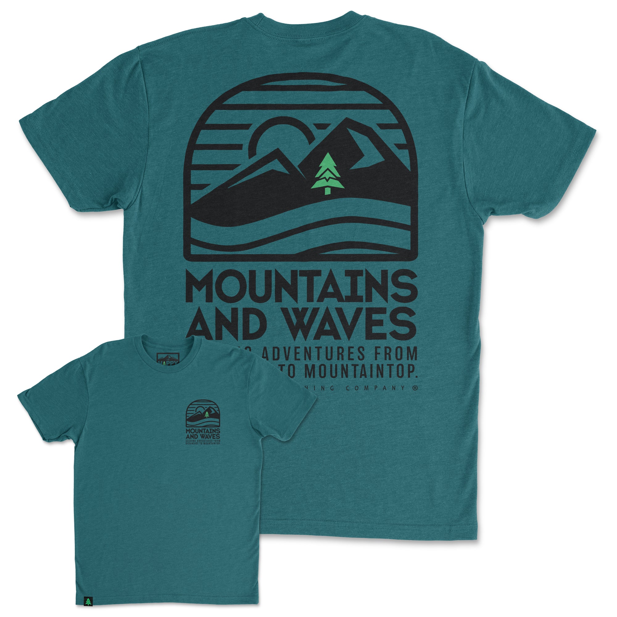 Mountains and Waves Back Print 'Trail Tee' | Lightweight Blend | - The Happy Clothing Company