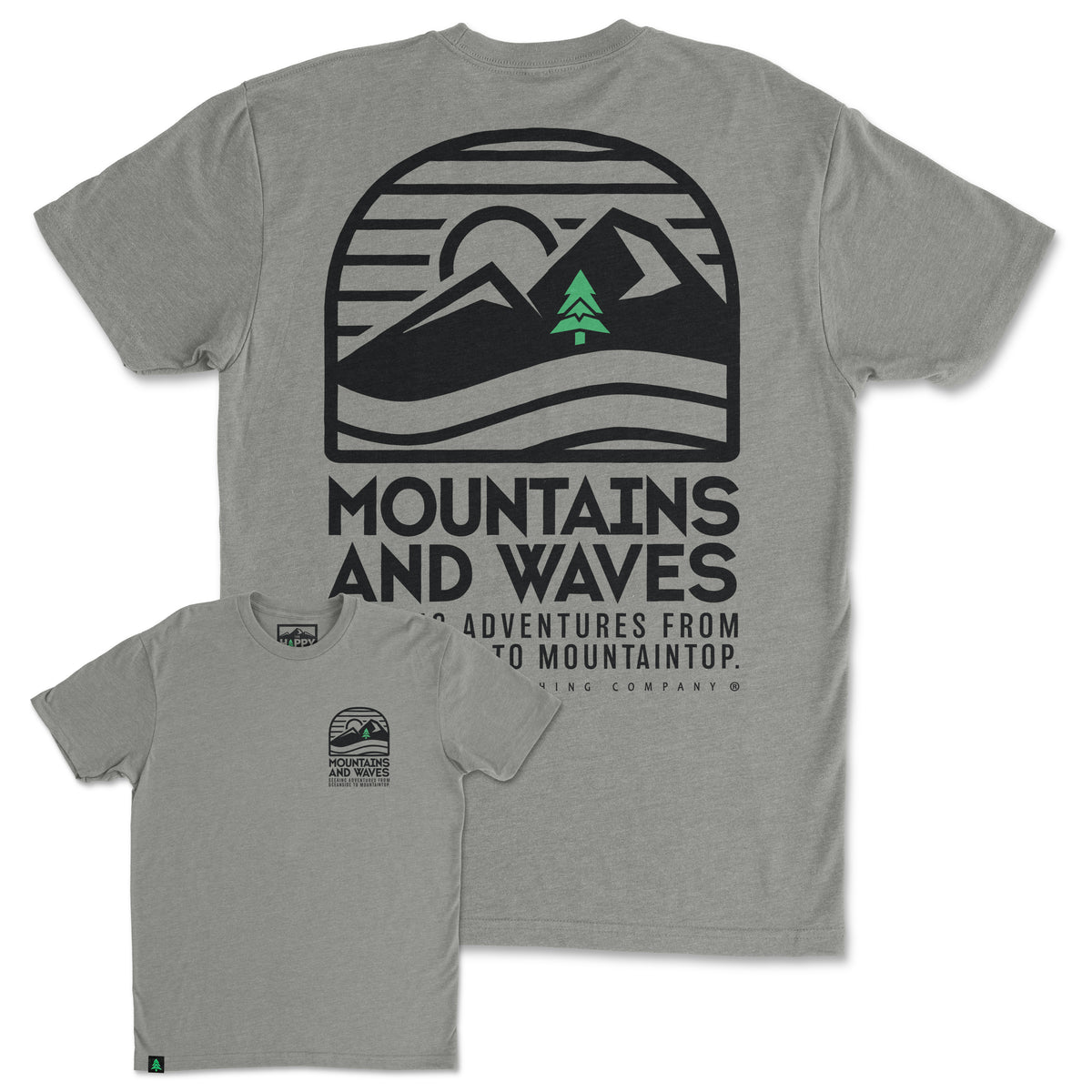 Mountains and Waves Back Print 'Trail Tee' | Lightweight Blend | - The Happy Clothing Company