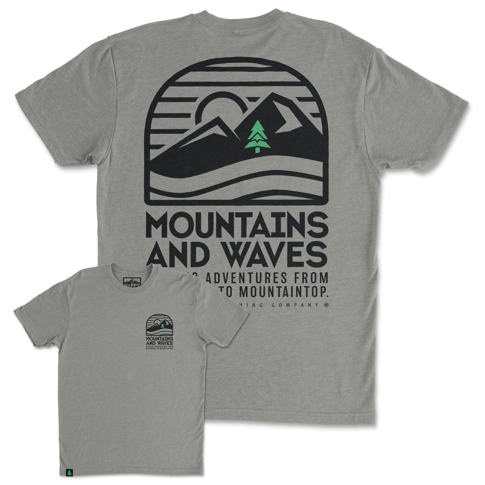 Mountains and Waves Back Print 'Trail Tee' | Lightweight Blend | - The Happy Clothing Company