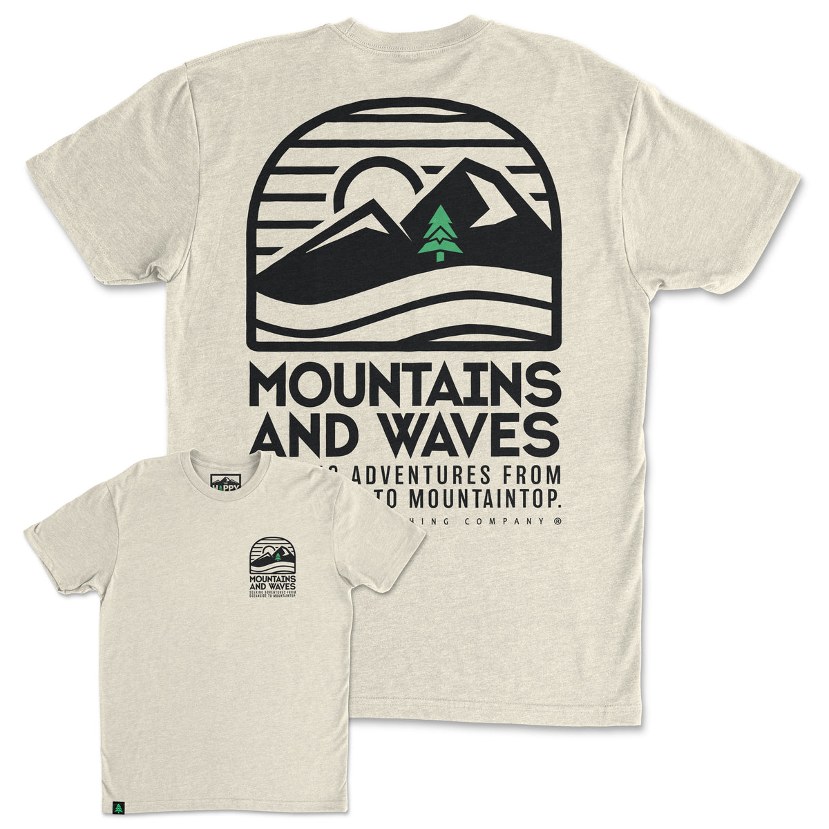 Mountains and Waves Back Print 'Trail Tee' | Lightweight Blend | - The Happy Clothing Company