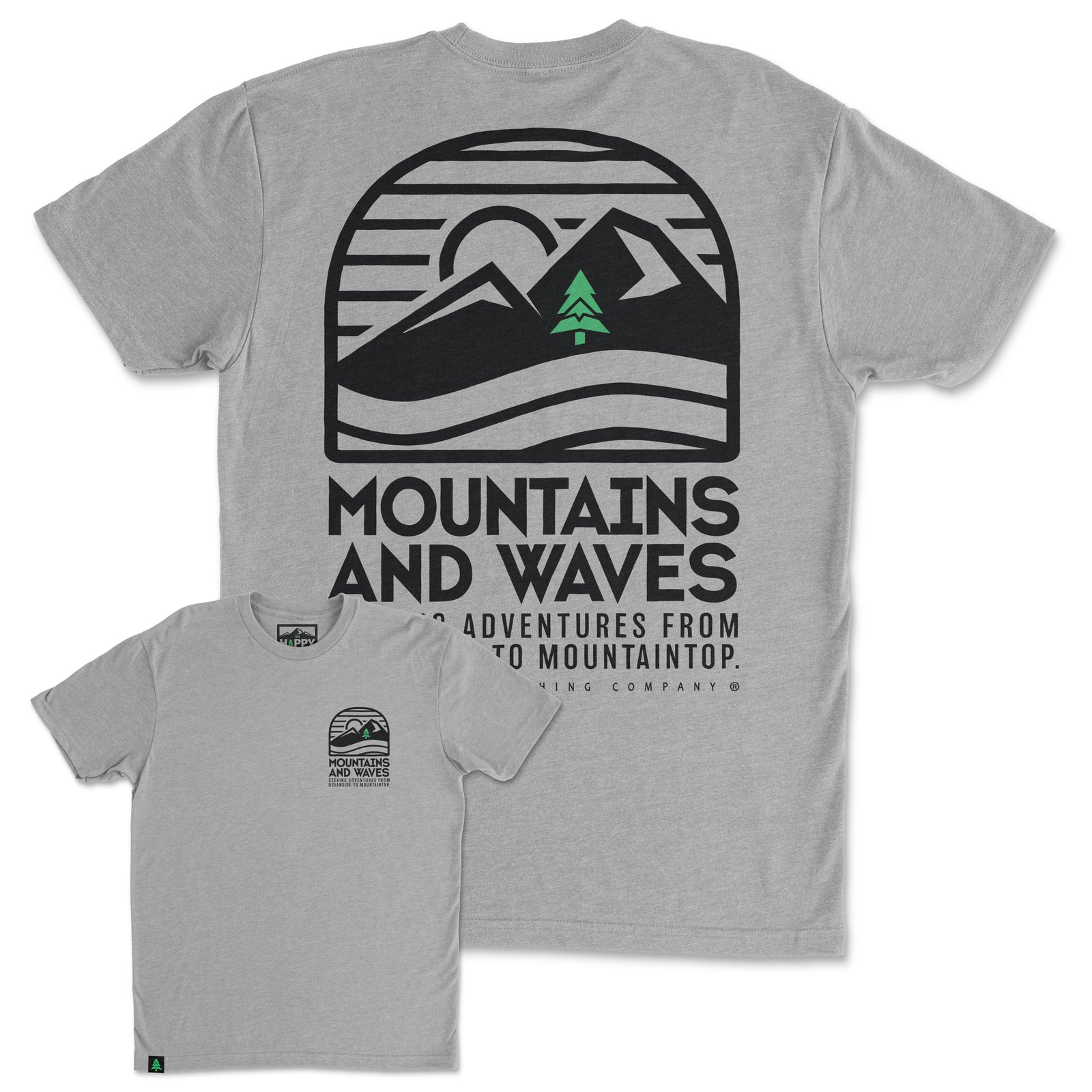 Mountains and Waves Back Print 'Trail Tee' | Lightweight Blend | - The Happy Clothing Company