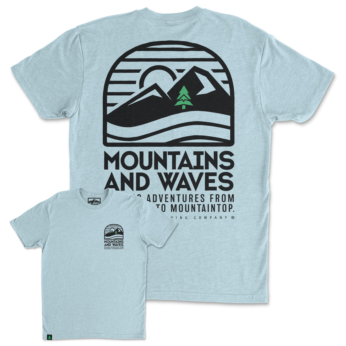 Mountains and Waves Back Print 'Trail Tee' | Lightweight Blend | - The Happy Clothing Company