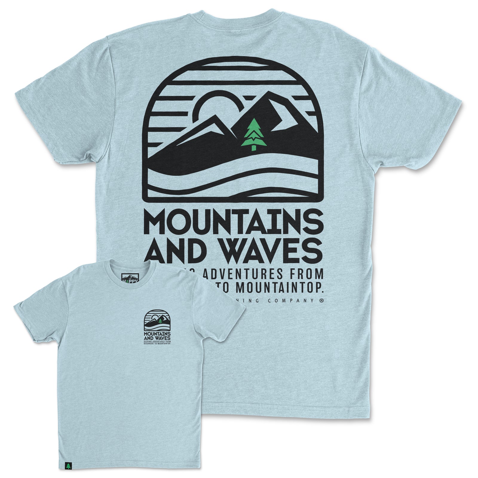 Mountains and Waves Back Print 'Trail Tee' | Lightweight Blend | - The Happy Clothing Company