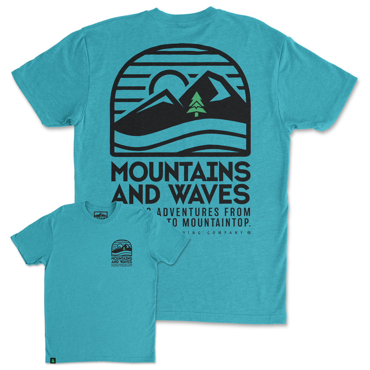 Mountains and Waves Back Print 'Trail Tee' | Lightweight Blend | - The Happy Clothing Company