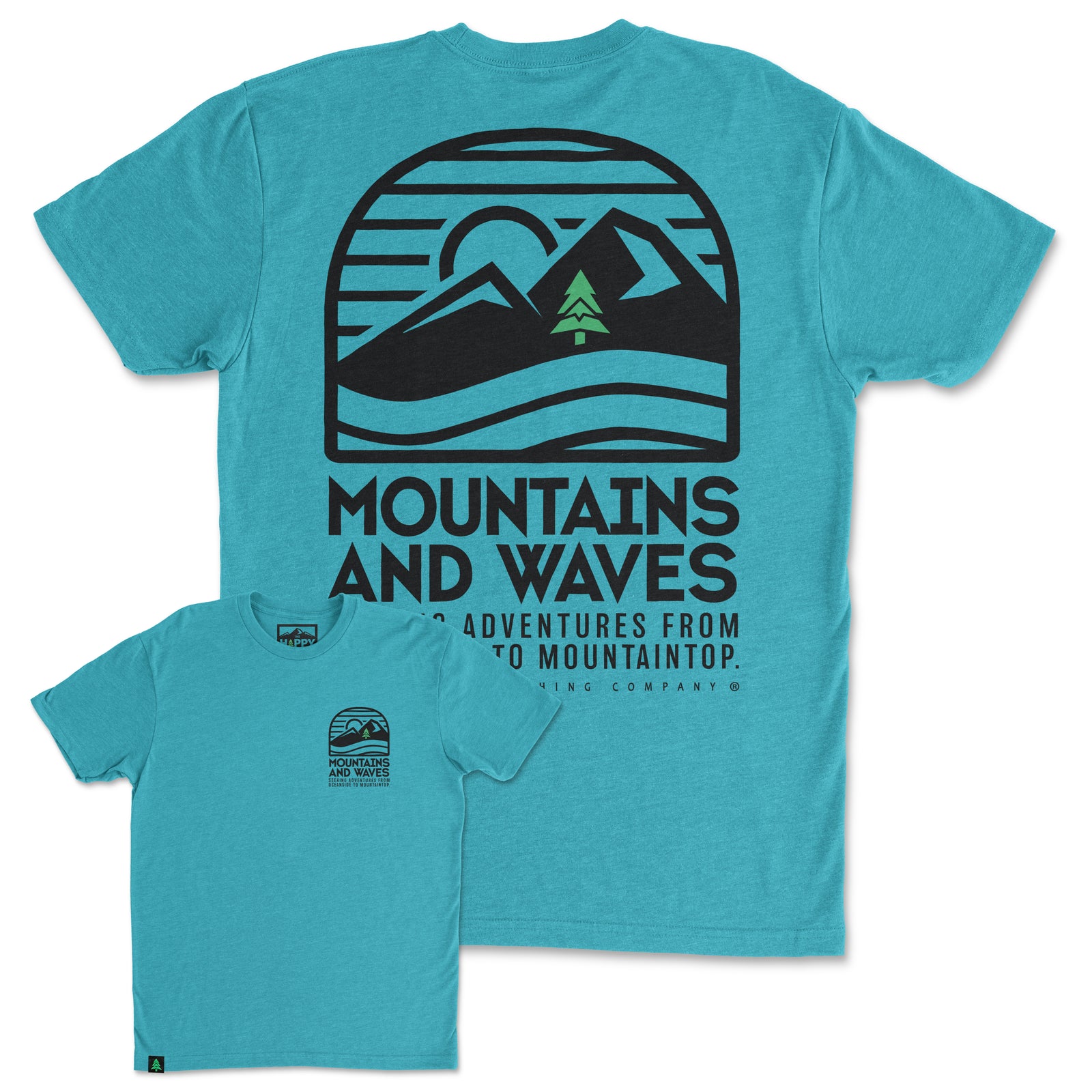 Mountains and Waves Back Print 'Trail Tee' | Lightweight Blend | - The Happy Clothing Company