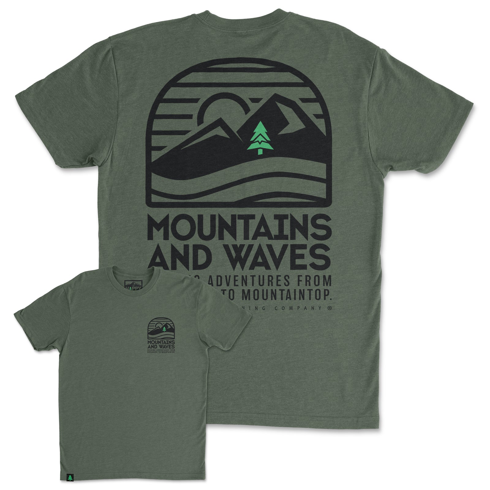 Mountains and Waves Back Print 'Trail Tee' | Lightweight Blend | - The Happy Clothing Company