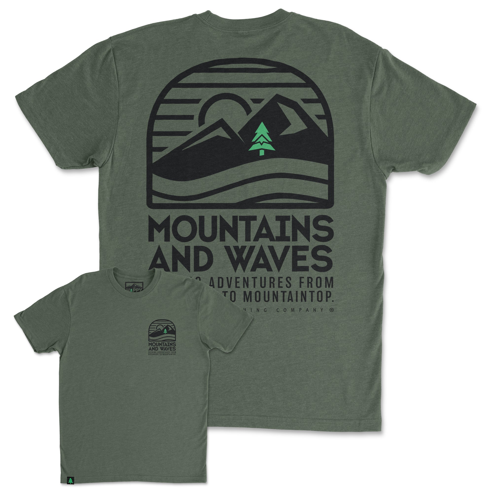 Mountains and Waves Back Print 'Trail Tee' | Lightweight Blend | - The Happy Clothing Company