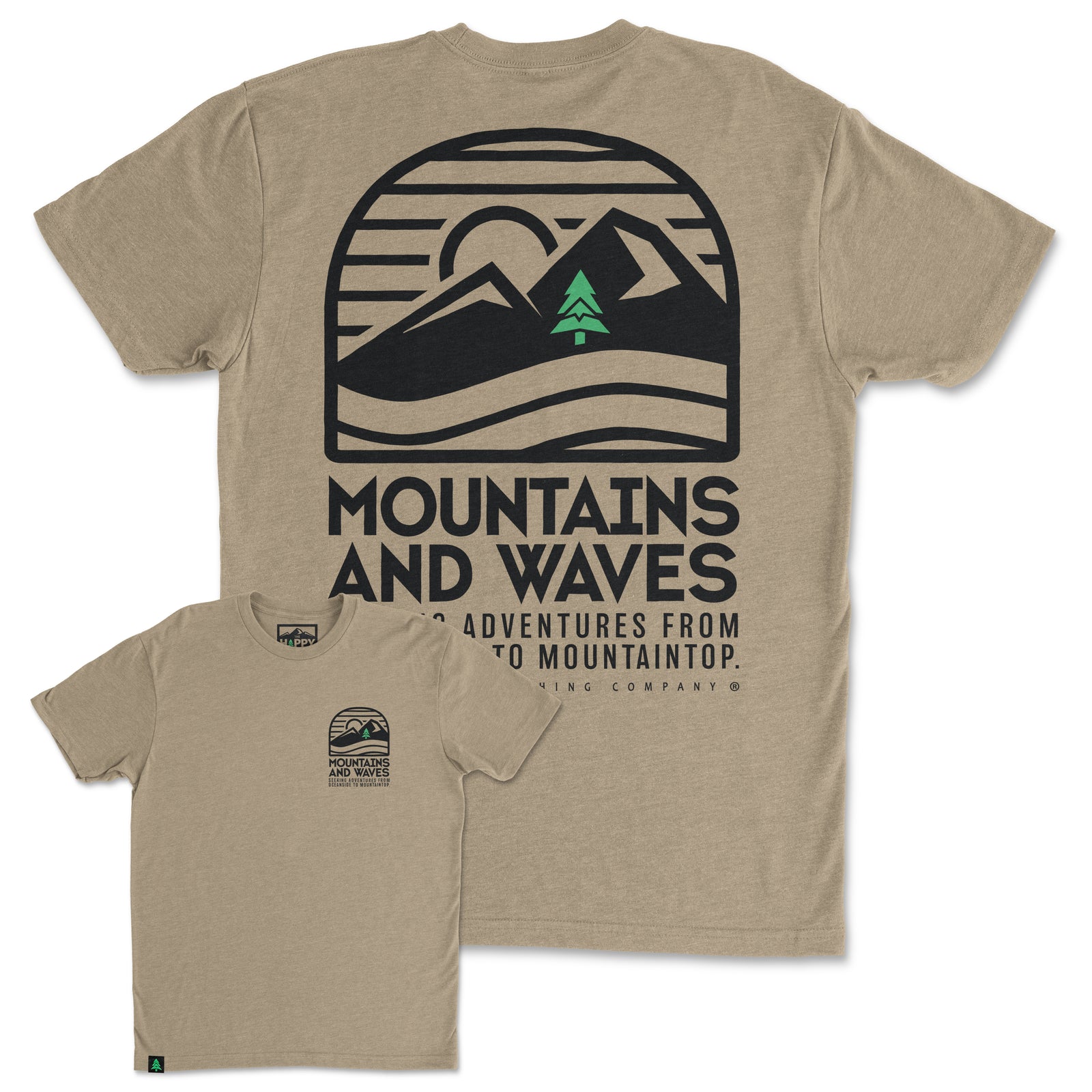 Mountains and Waves Back Print 'Trail Tee' | Lightweight Blend | - The Happy Clothing Company