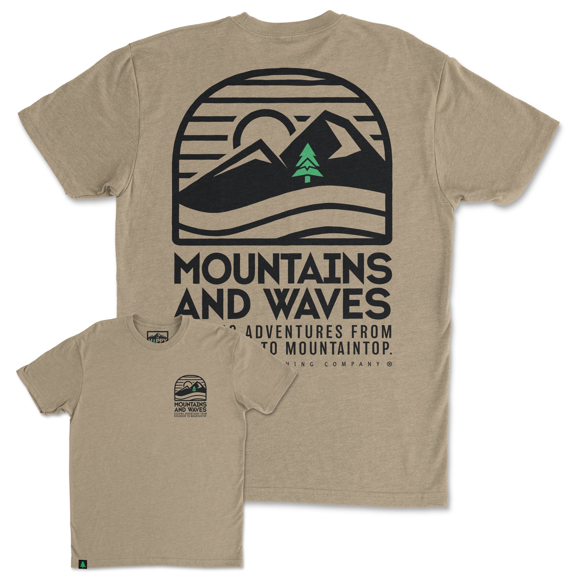 Mountains and Waves Back Print 'Trail Tee' | Lightweight Blend | - The Happy Clothing Company