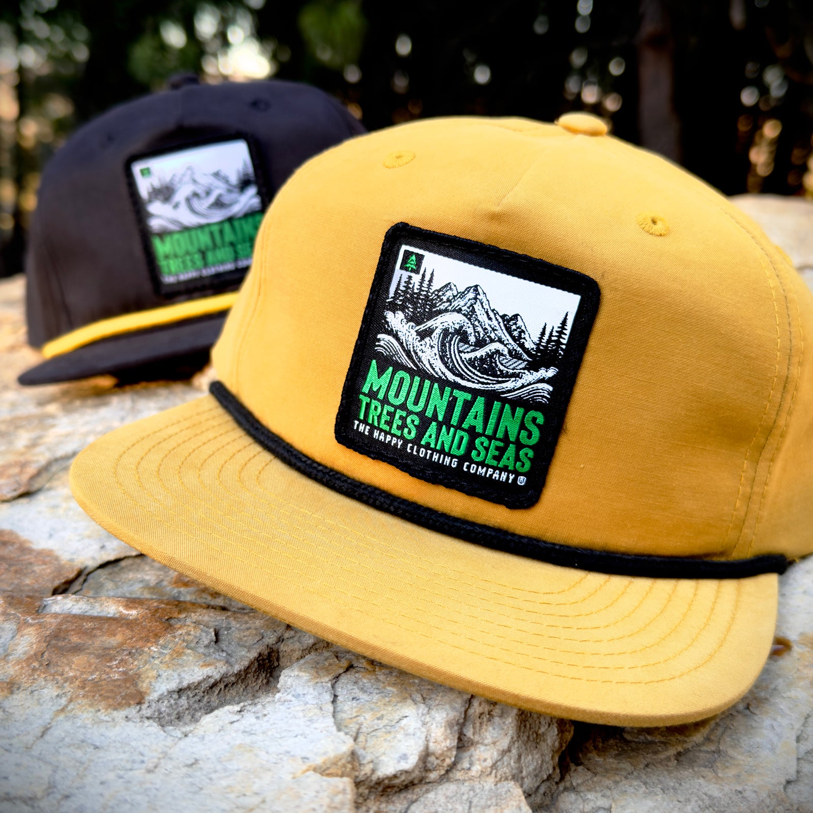 Mountains Trees and Seas 5 Panel Vintage Cap with Rope - The Happy Clothing Company