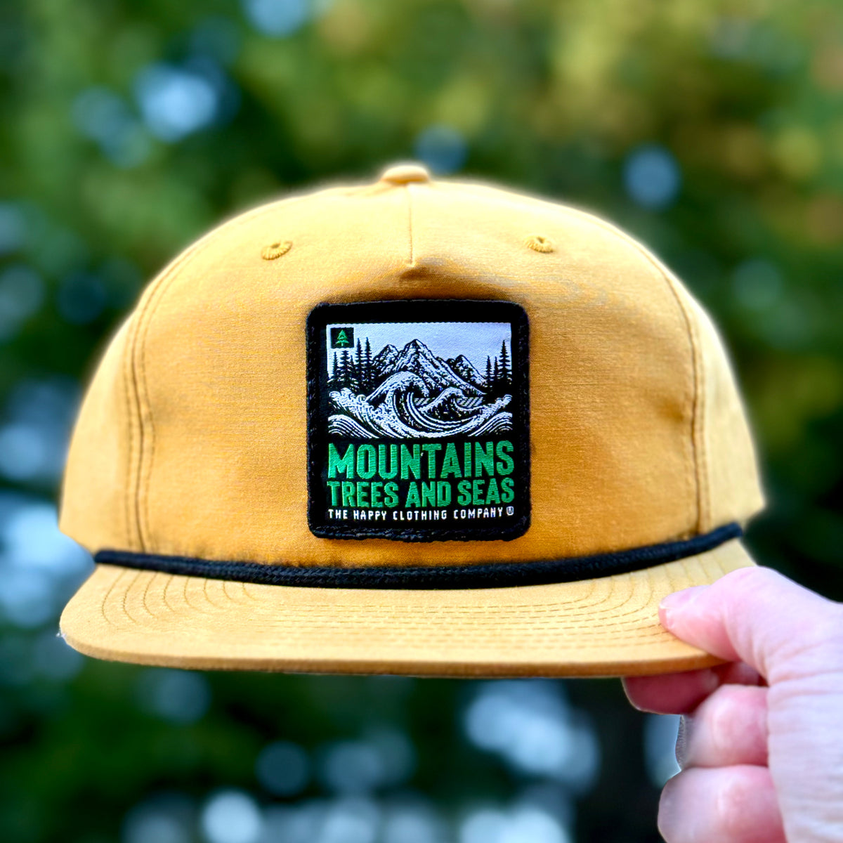 Mountains Trees and Seas 5 Panel Vintage Cap with Rope - The Happy Clothing Company