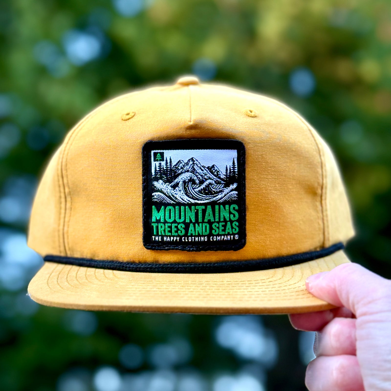 Mountains Trees and Seas 5 Panel Vintage Cap with Rope - The Happy Clothing Company