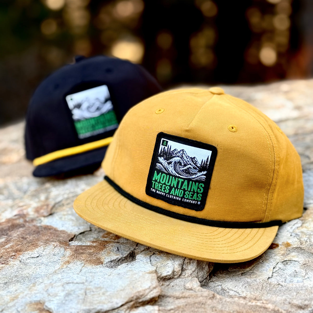 Mountains Trees and Seas 5 Panel Vintage Cap with Rope - The Happy Clothing Company