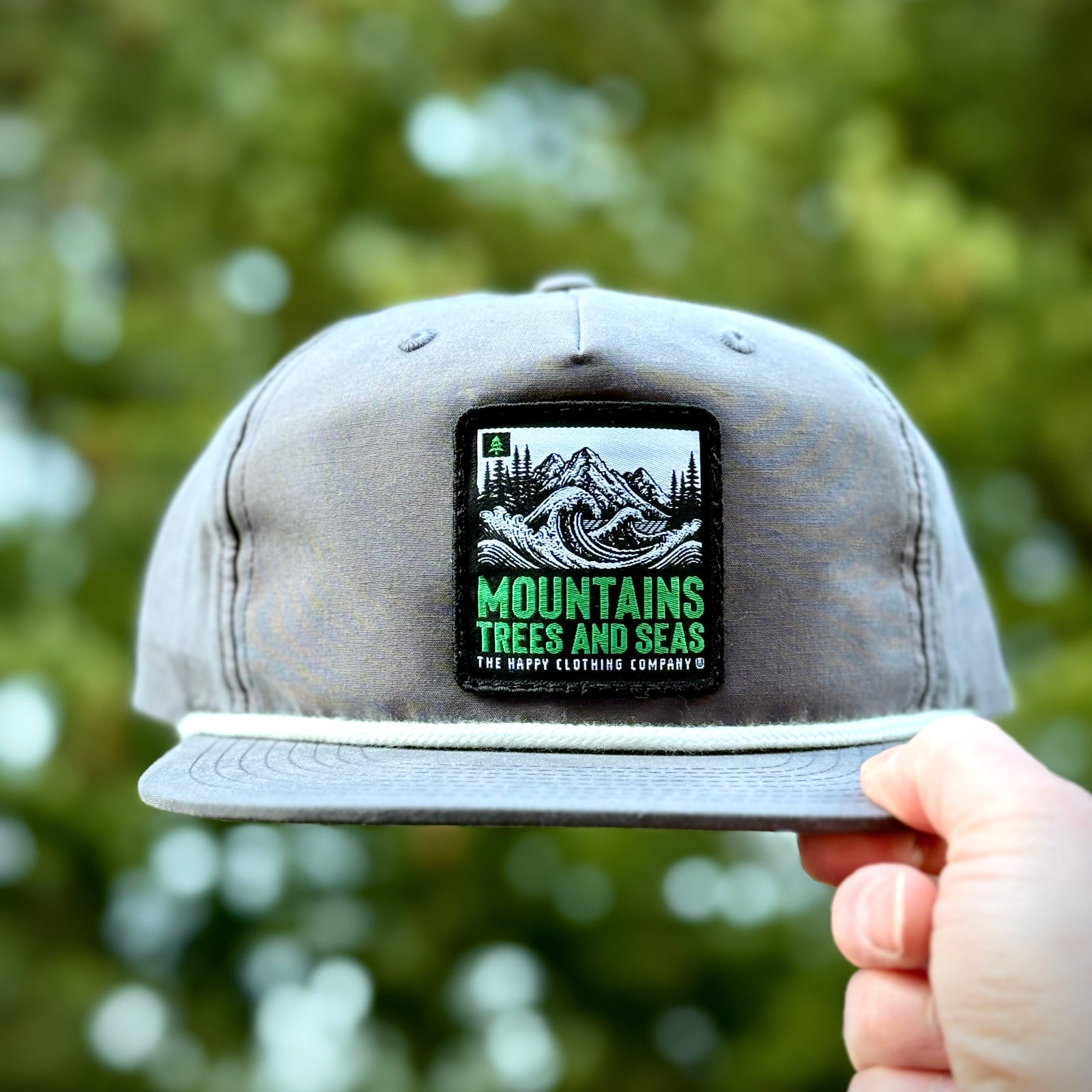 Mountains Trees and Seas 5 Panel Vintage Cap with Rope - The Happy Clothing Company