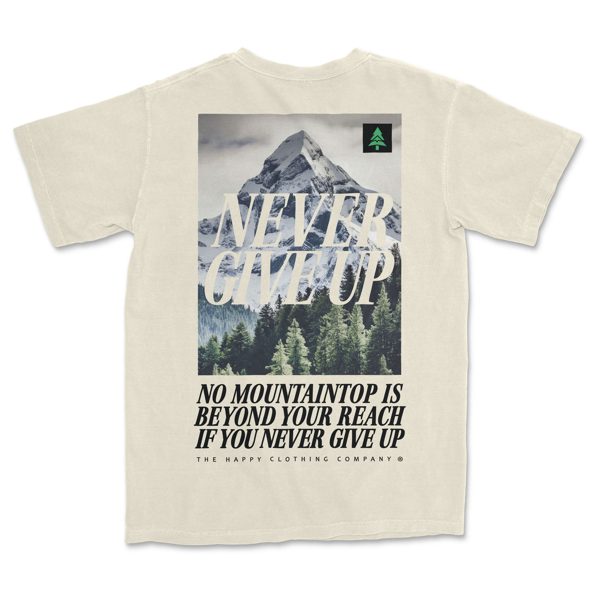 Never Give Up Back Print 'Vintage Tee' | Oversized Heavyweight | - The Happy Clothing Company