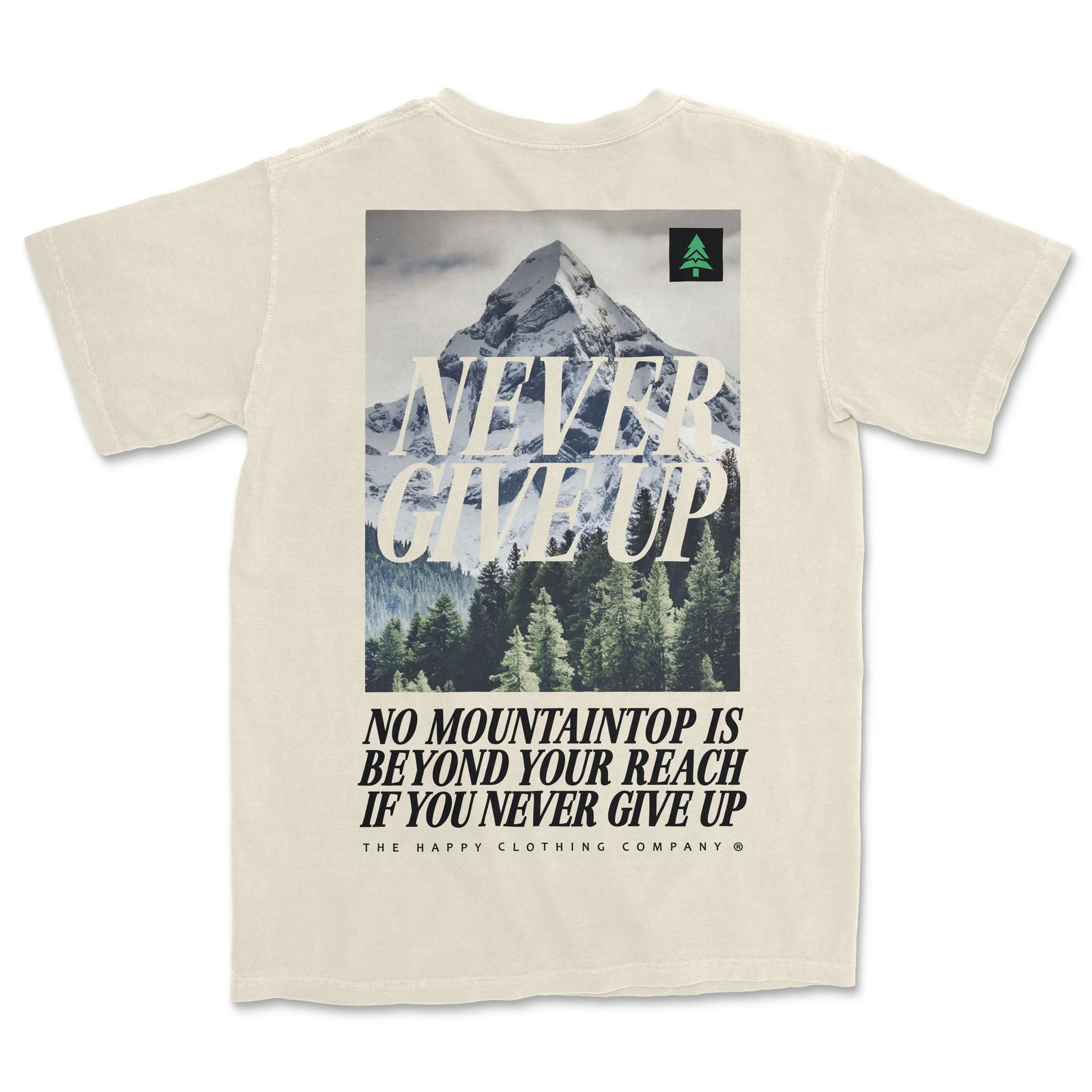 Never Give Up Back Print 'Vintage Tee' | Oversized Heavyweight | - The Happy Clothing Company