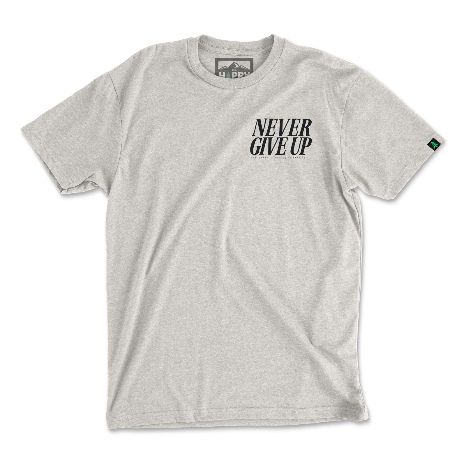 Never Give Up Back Print 'Explorer Tee' | Lightweight Blend | - The Happy Clothing Company