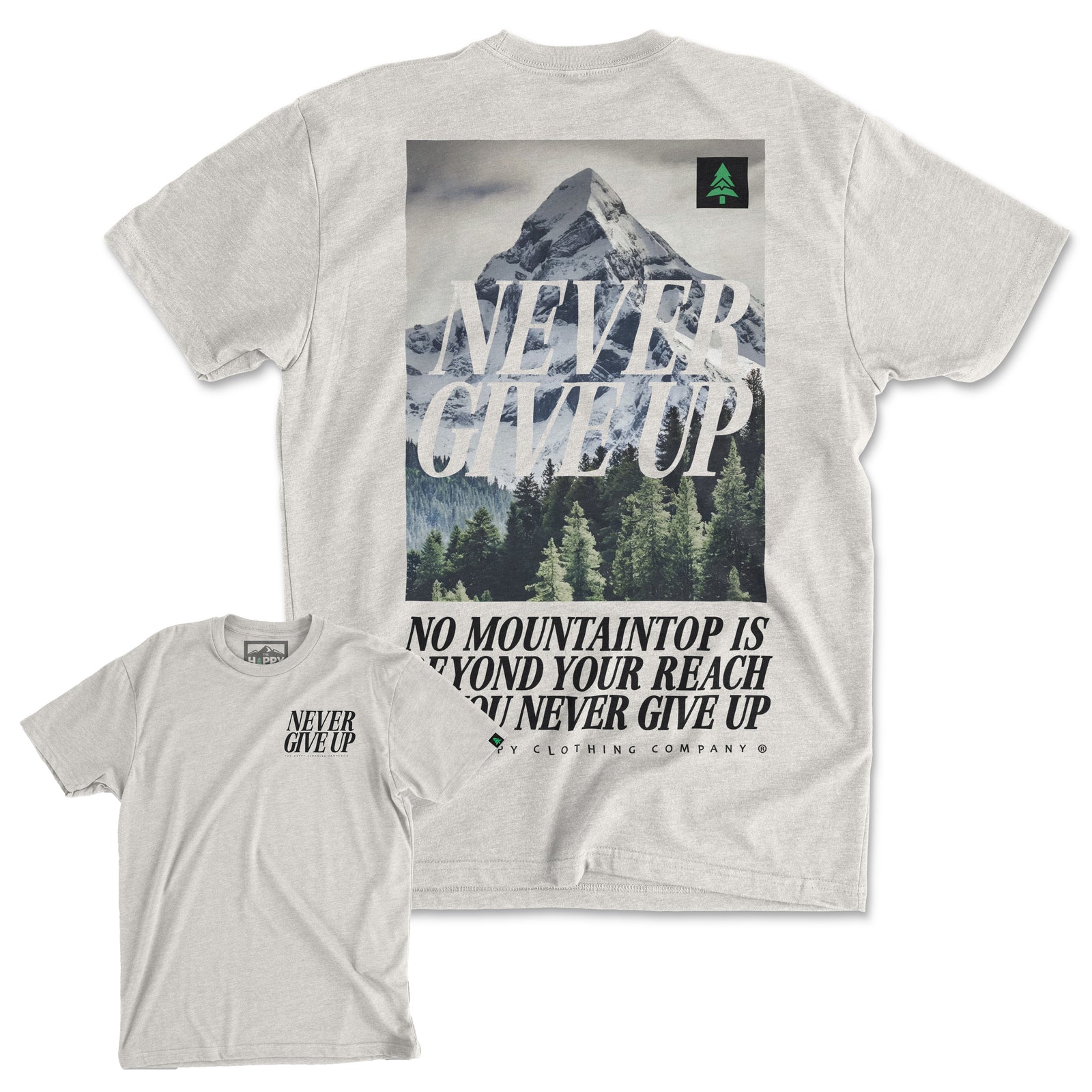 Never Give Up Back Print 'Explorer Tee' | Lightweight Blend | - The Happy Clothing Company