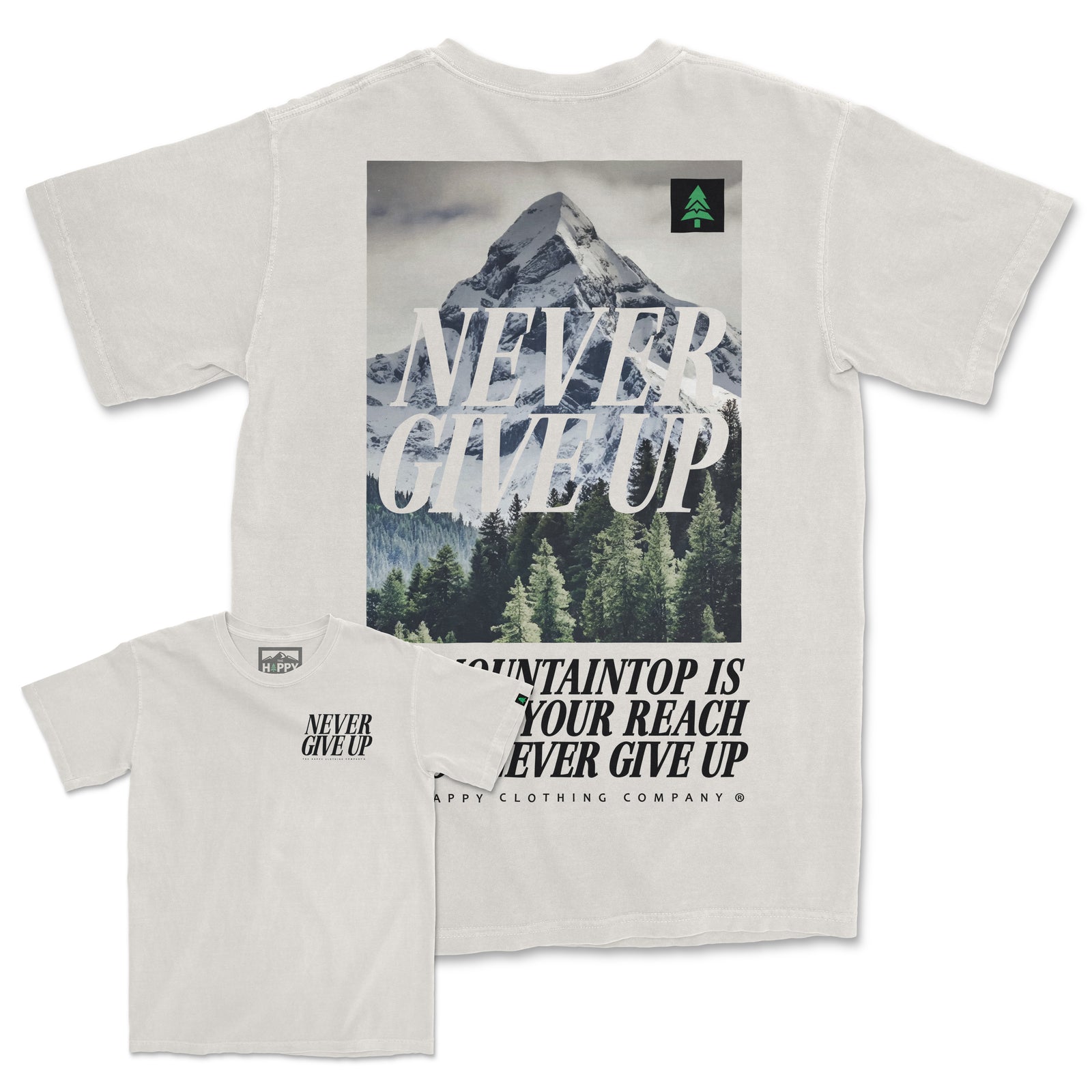 Never Give Up Back Print 'Vintage Tee' | Oversized Heavyweight | - The Happy Clothing Company