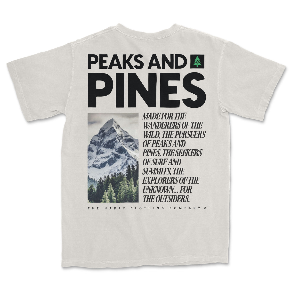 Peaks and Pines Back Print 'Vintage Tee' | Oversized Heavyweight | - The Happy Clothing Company