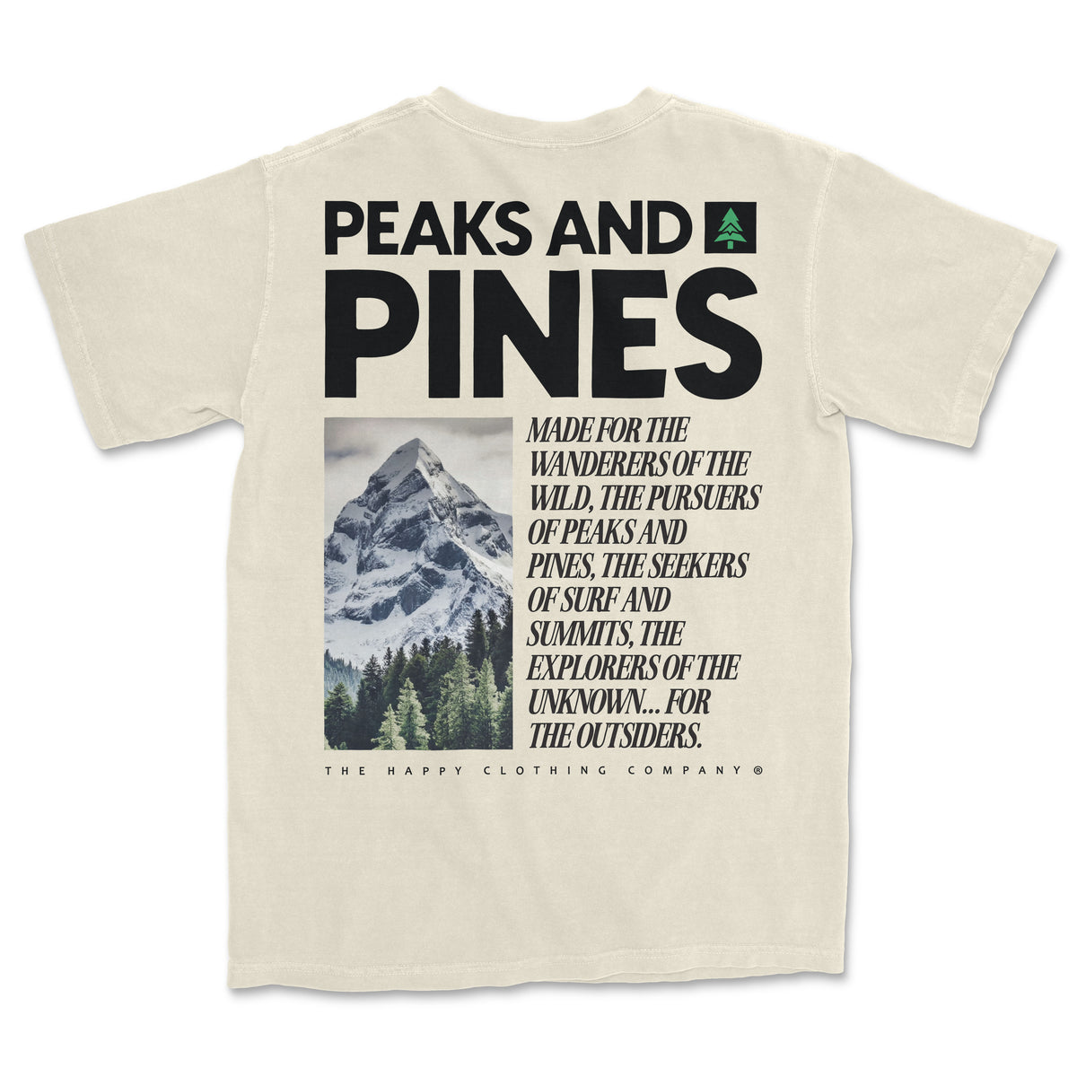 Peaks and Pines Back Print 'Vintage Tee' | Oversized Heavyweight | - The Happy Clothing Company