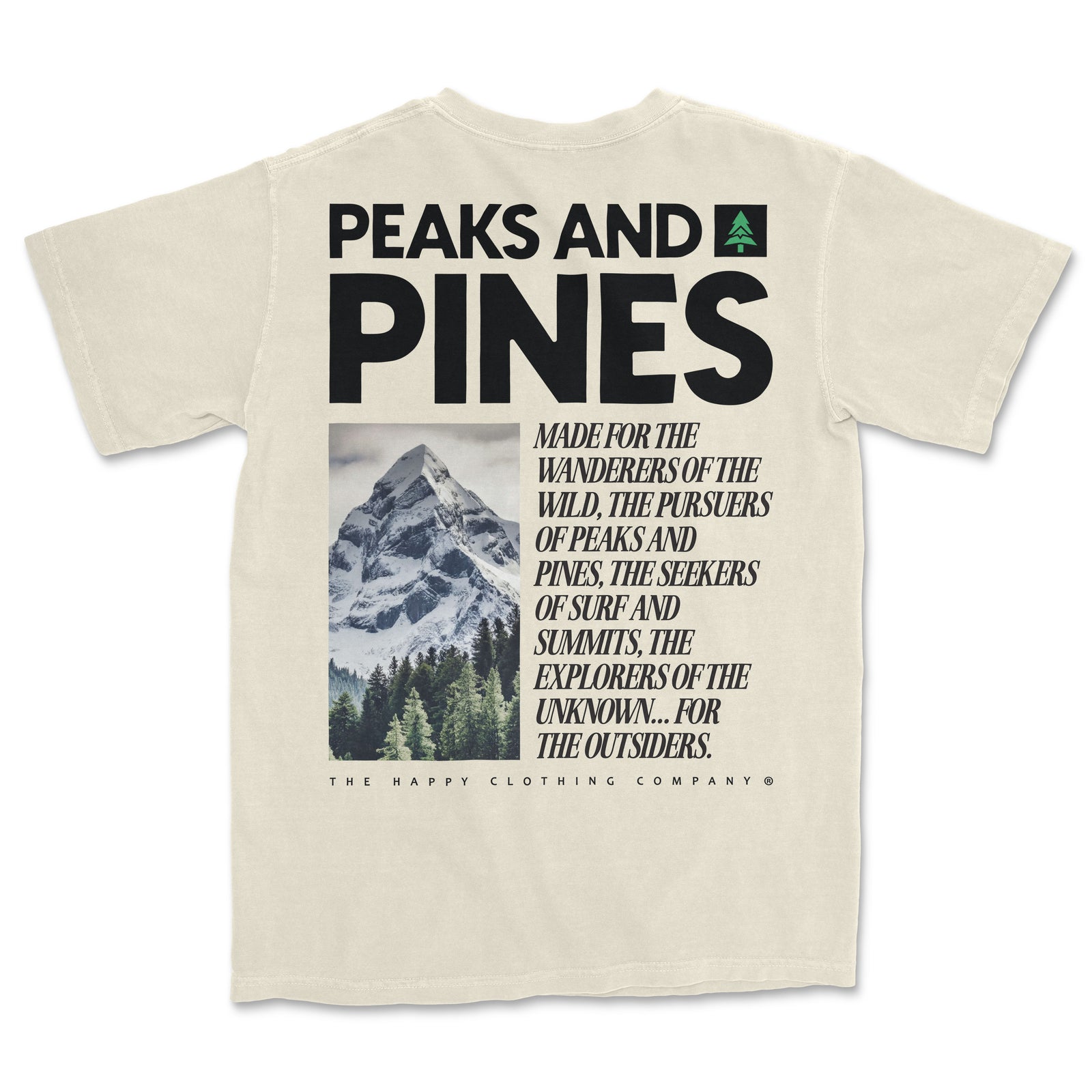 Peaks and Pines Back Print 'Vintage Tee' | Oversized Heavyweight | - The Happy Clothing Company
