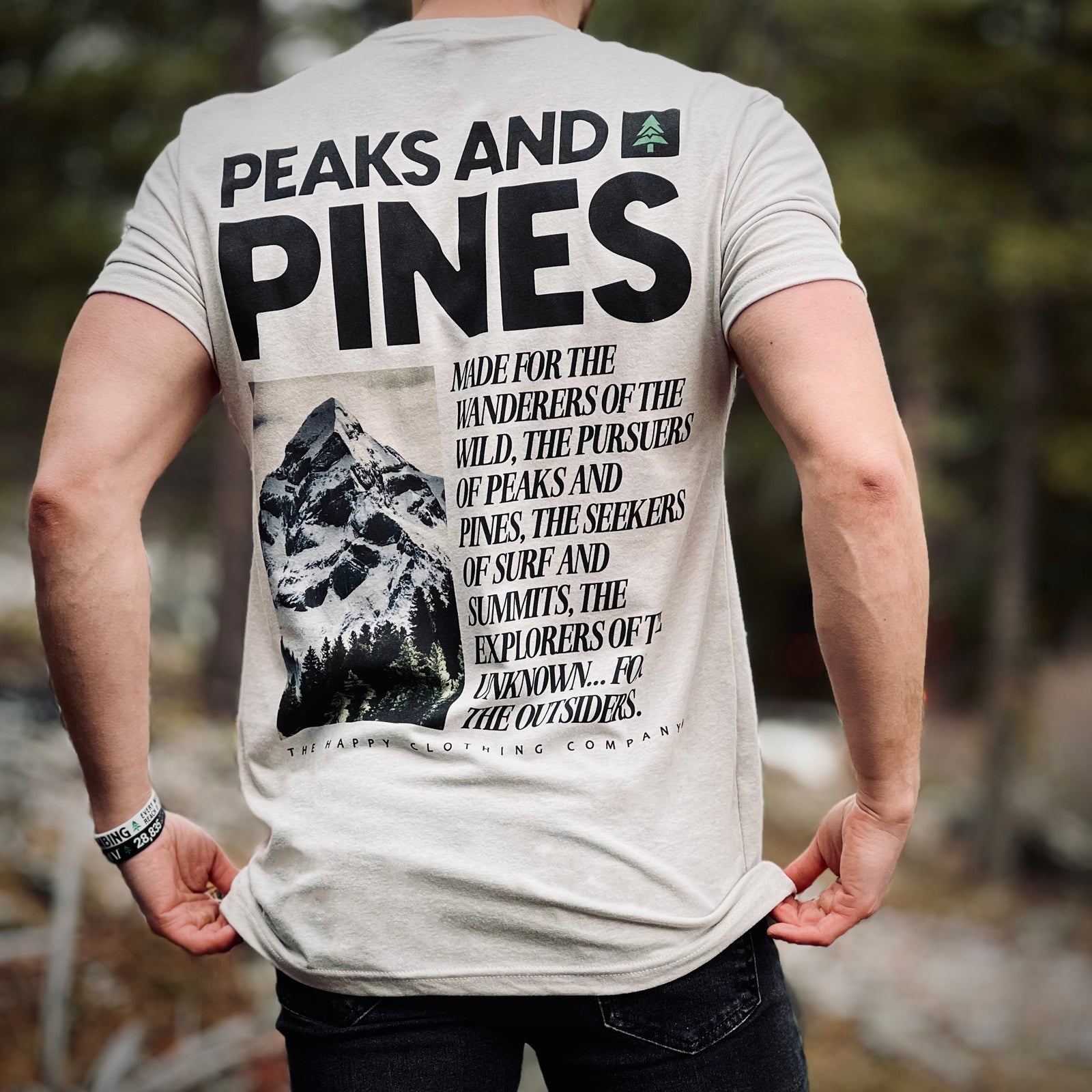Peaks and Pines Back Print 'Explorer Tee' | Lightweight Blend | - The Happy Clothing Company