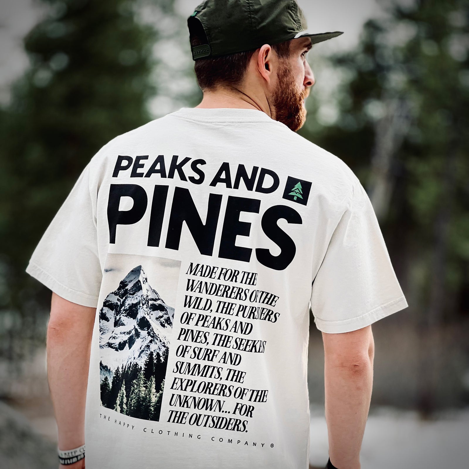 Peaks and Pines Back Print 'Vintage Tee' | Oversized Heavyweight | - The Happy Clothing Company