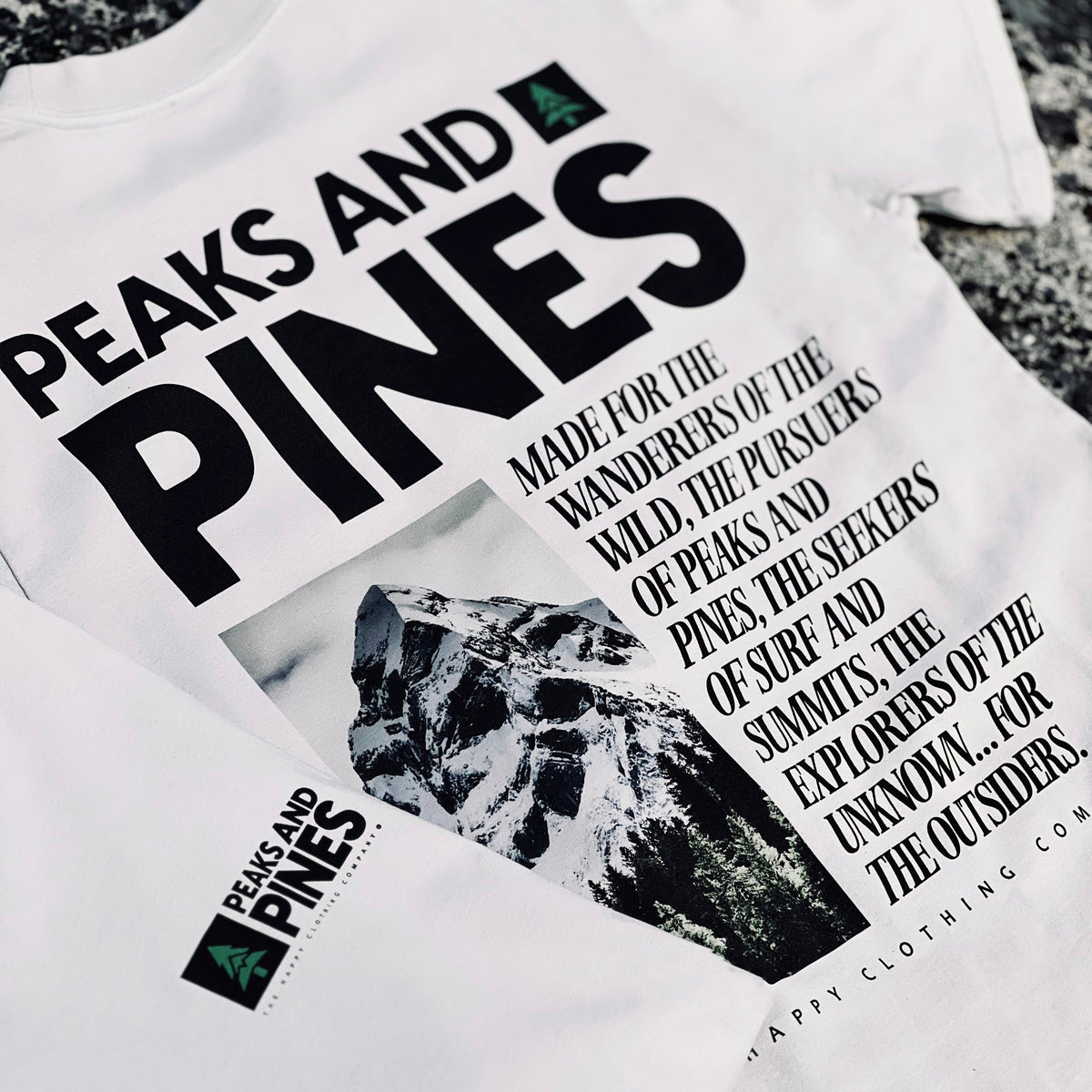 Peaks and Pines Back Print 'Vintage Tee' | Oversized Heavyweight | - The Happy Clothing Company