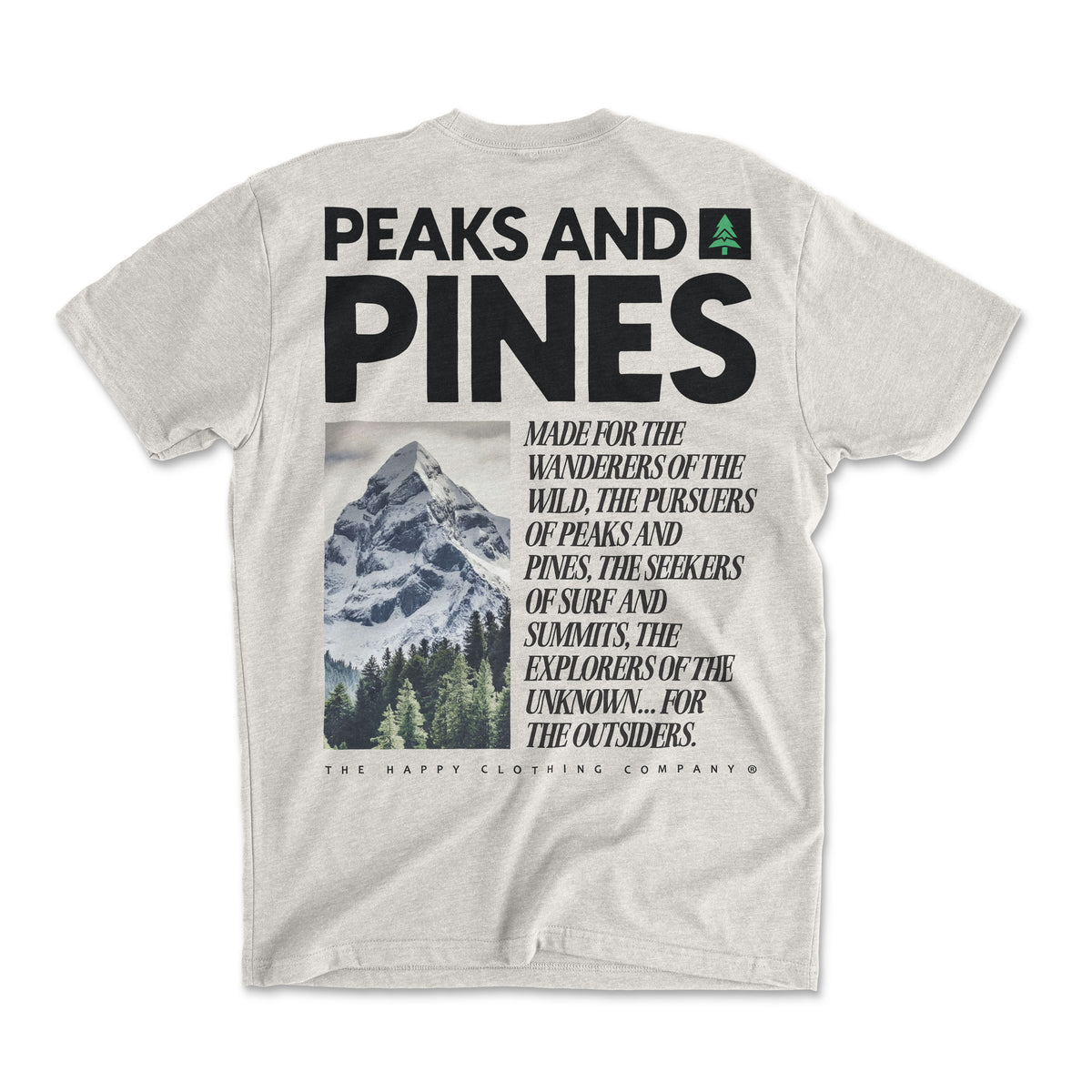 Peaks and Pines Back Print 'Explorer Tee' | Lightweight Blend | - The Happy Clothing Company