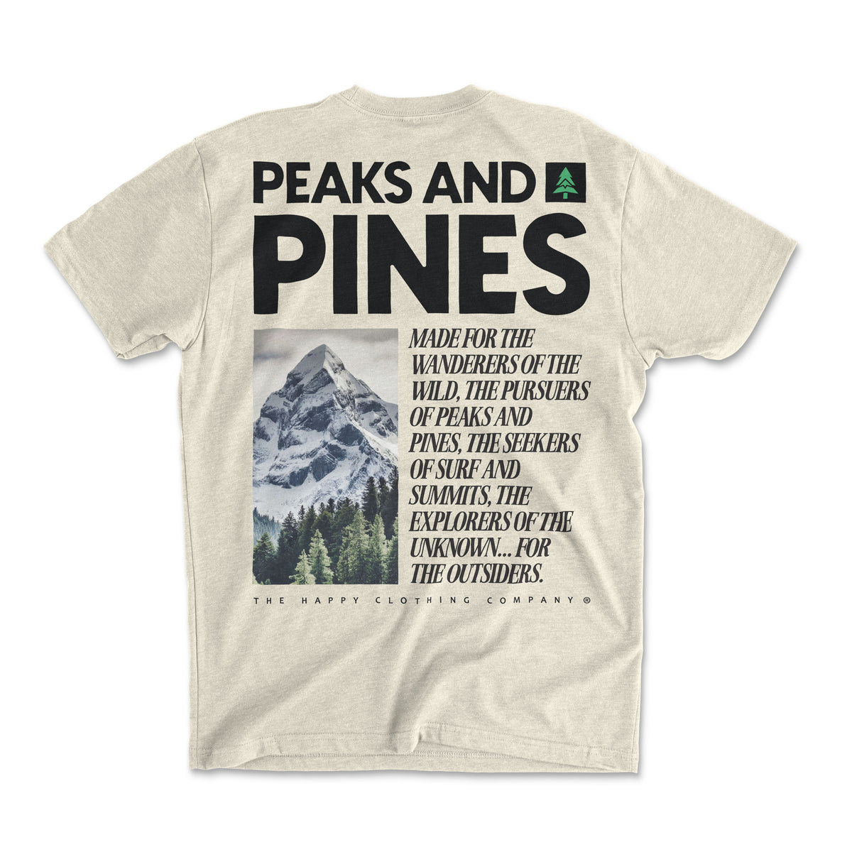 Peaks and Pines Back Print 'Explorer Tee' | Lightweight Blend | - The Happy Clothing Company