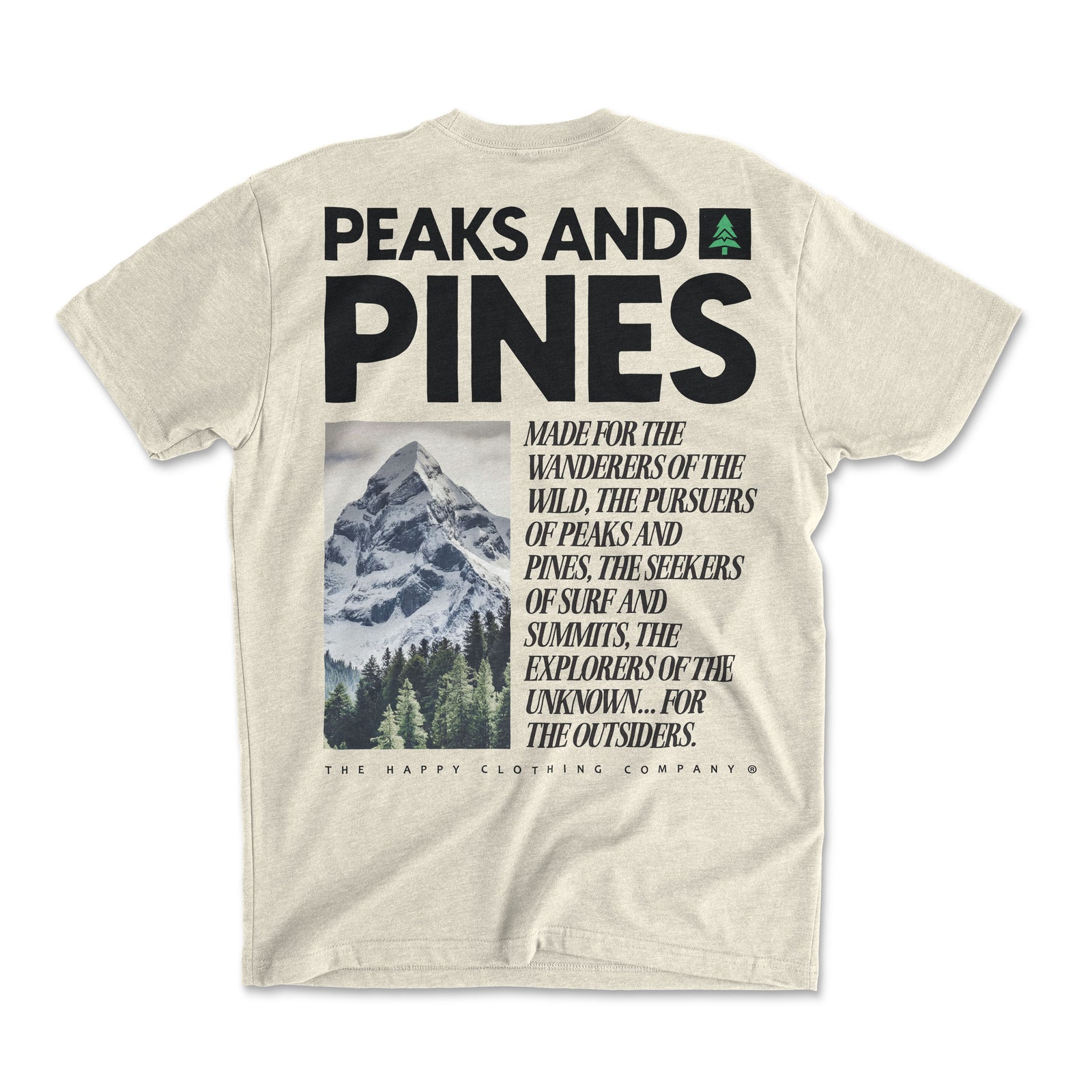 Peaks and Pines Back Print 'Explorer Tee' | Lightweight Blend | - The Happy Clothing Company