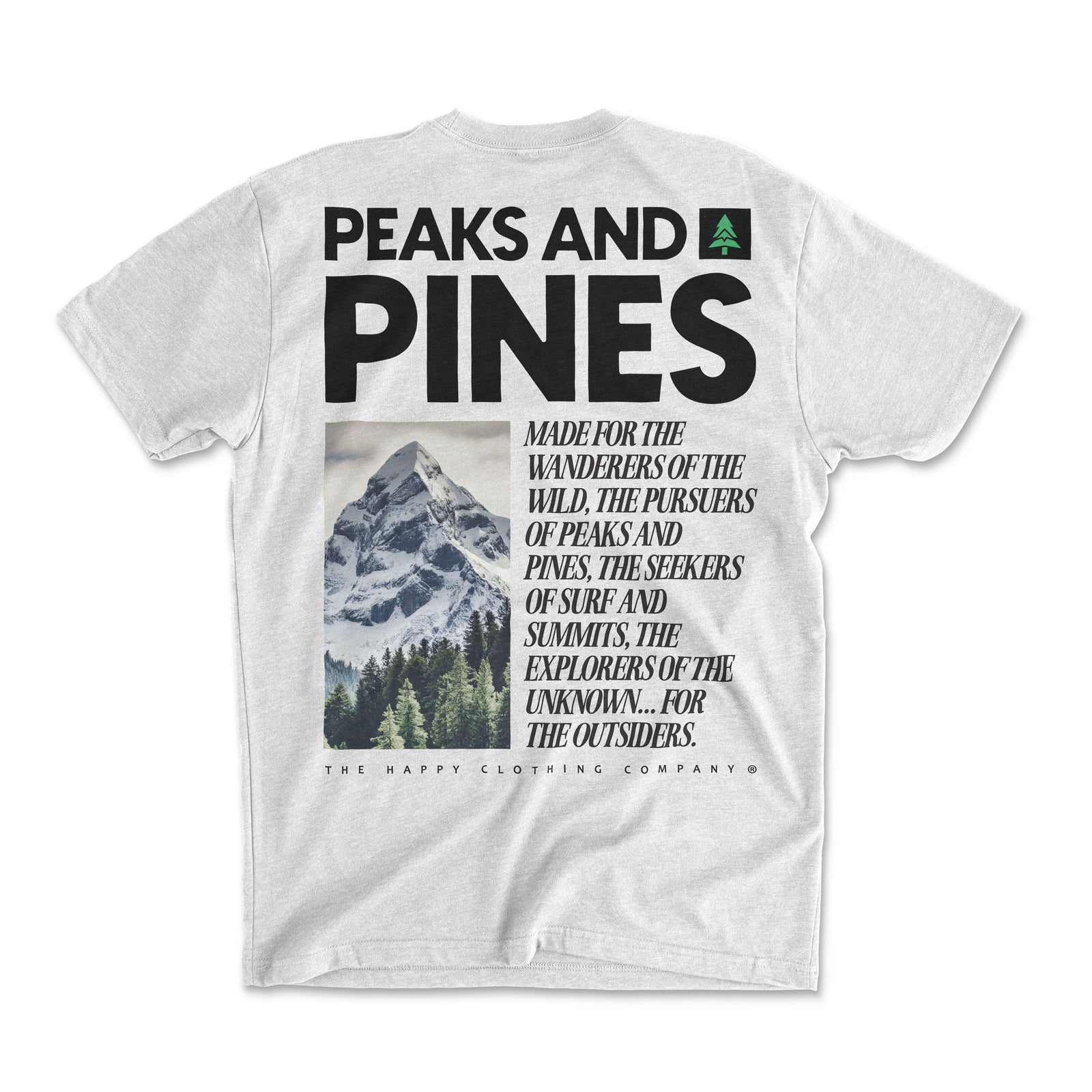 Peaks and Pines Back Print 'Explorer Tee' | Lightweight Blend | - The Happy Clothing Company