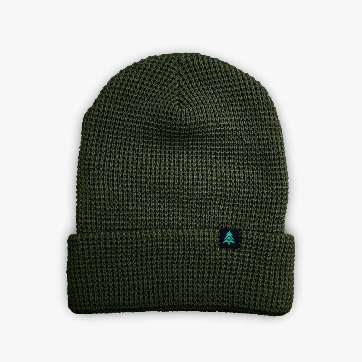 Mountain-Tree Label Waffle Cuffed Beanie - The Happy Clothing Company