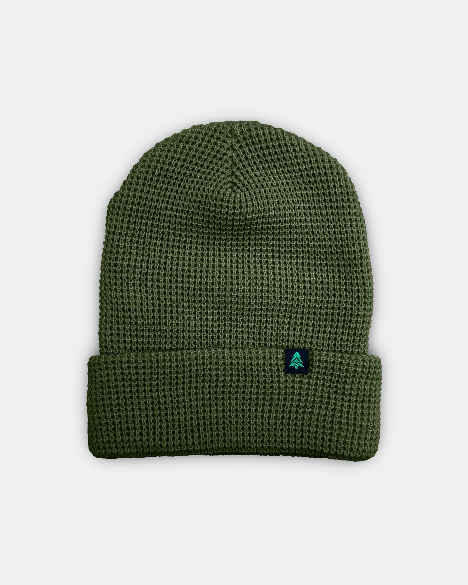 Mountain-Tree Label Waffle Cuffed Beanie - The Happy Clothing Company
