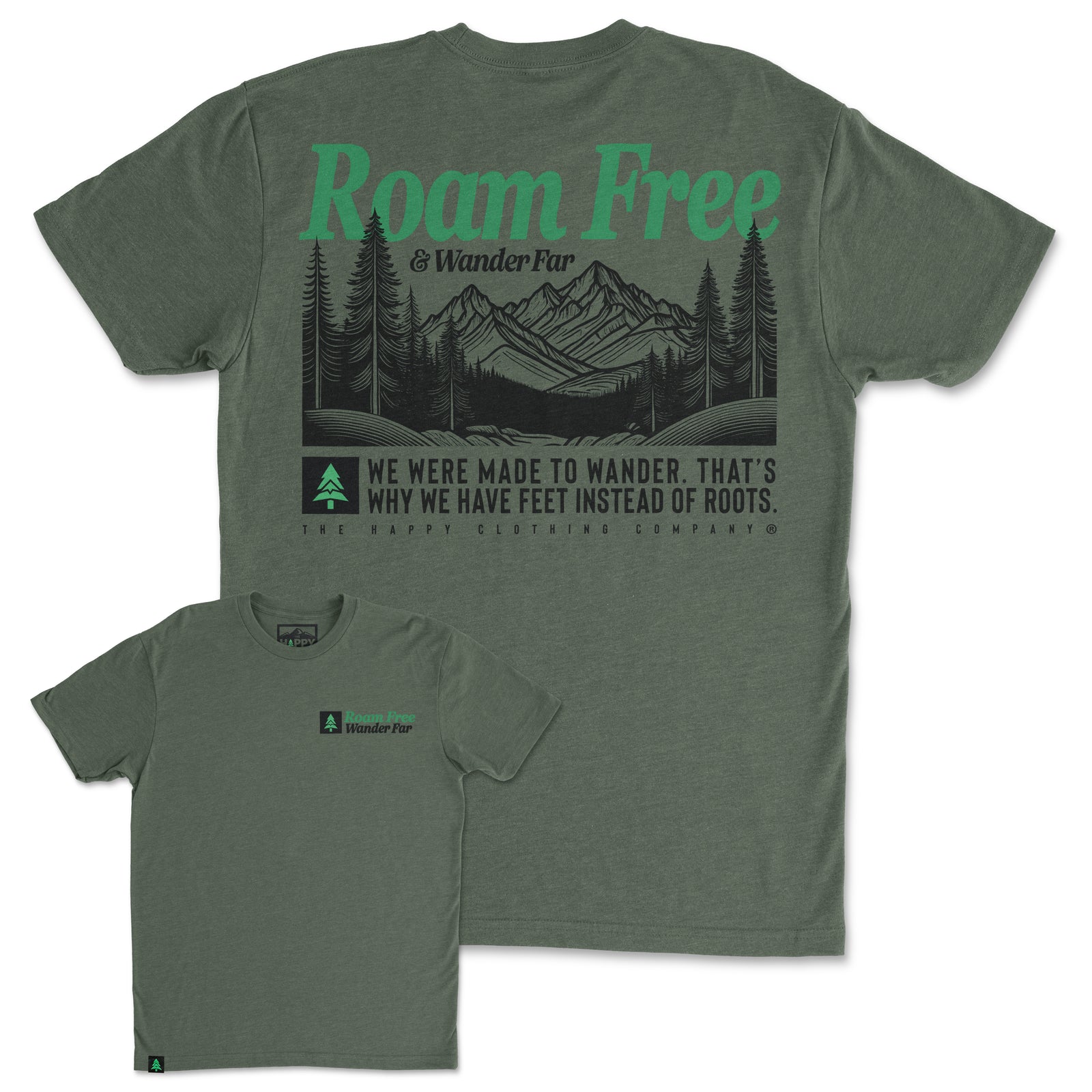 Roam Free & Wander Far Back Print 'Trail Tee' | Lightweight Blend | - The Happy Clothing Company
