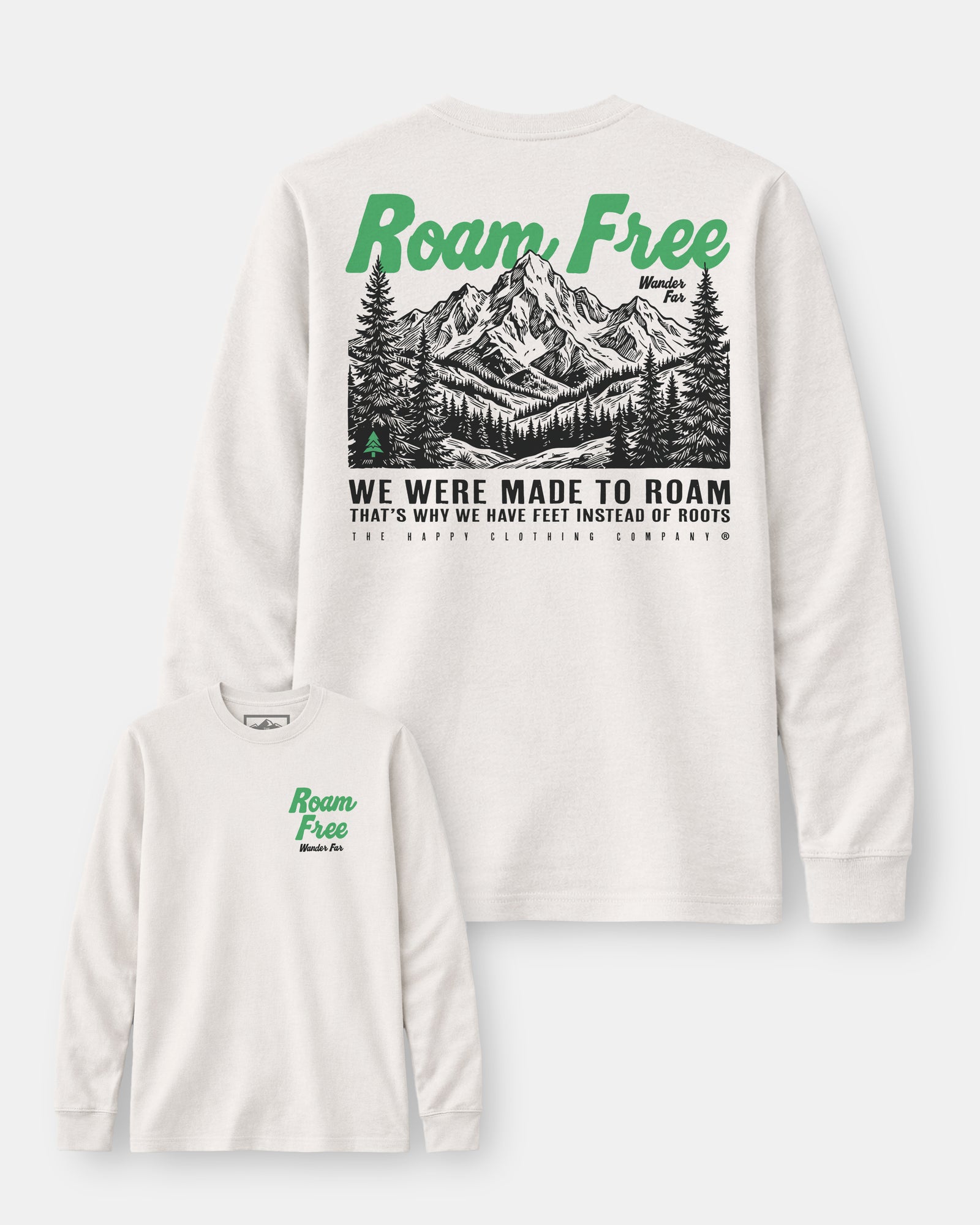 Roam Free & Wander Far 'Vintage Long Sleeve' | Oversized Heavyweight | - The Happy Clothing Company