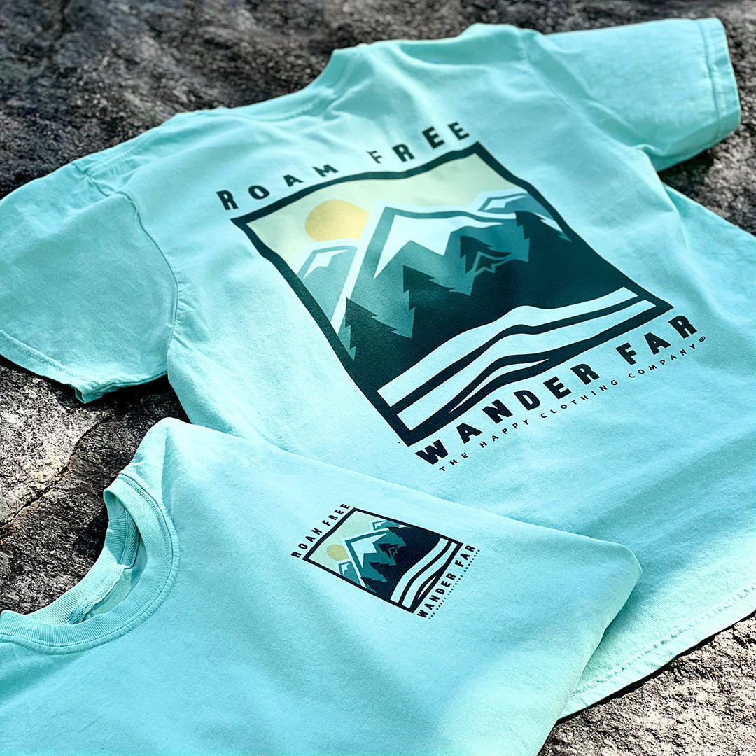 Roam Free Wander Far Back Print Nature-Inspired Pigment Dyed Tee - The Happy Clothing Company