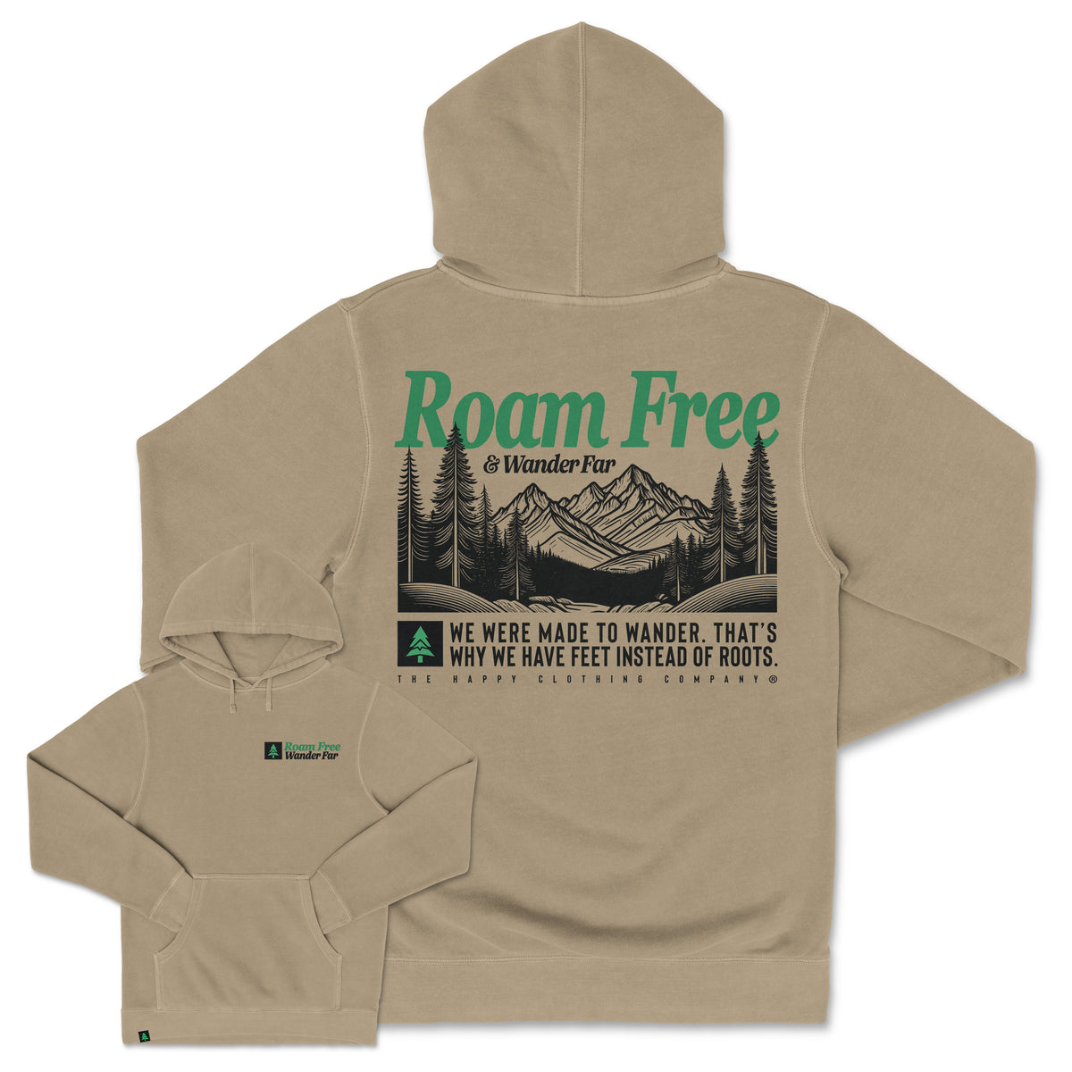 Roam Free & Wander Far Nature-Dyed Unisex Hoodie - The Happy Clothing Company
