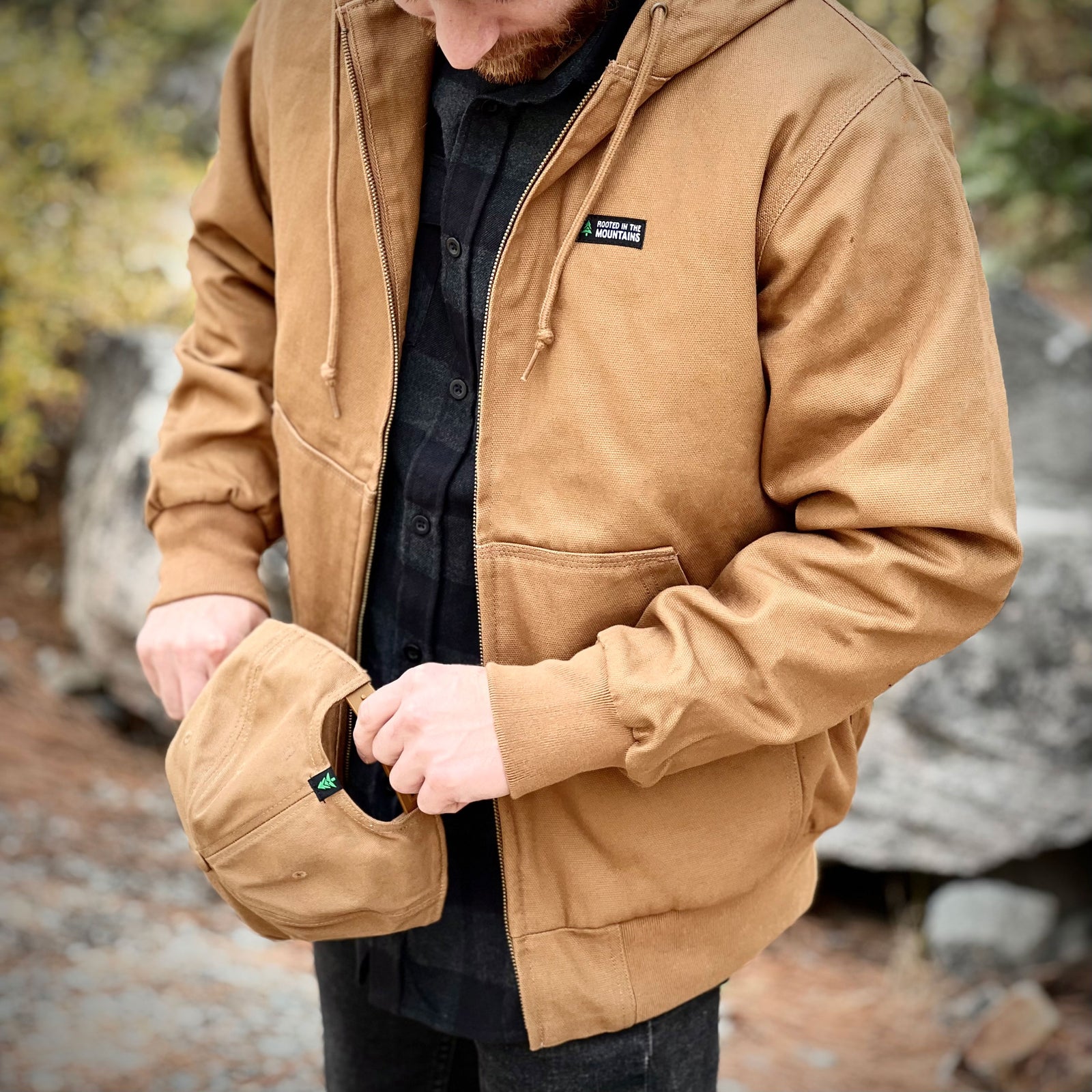 The Pursuer Workwear Jacket w/ Rooted In The Mountains Label - The Happy Clothing Company