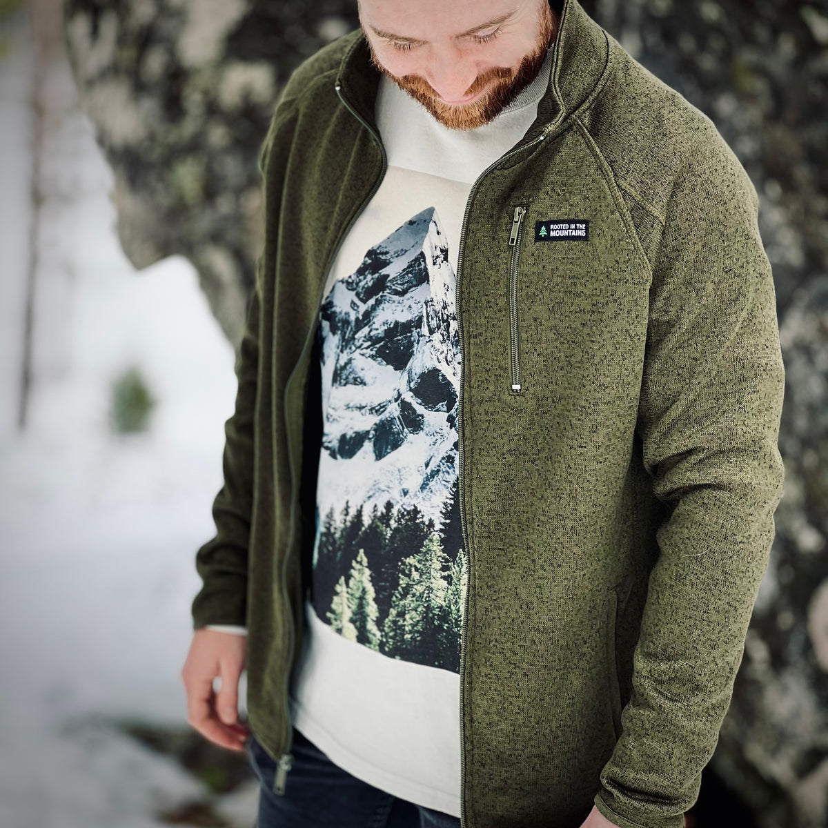 Alpine Knit Full Zip Jacket w / Rooted In The Mountains Label - The Happy Clothing Company