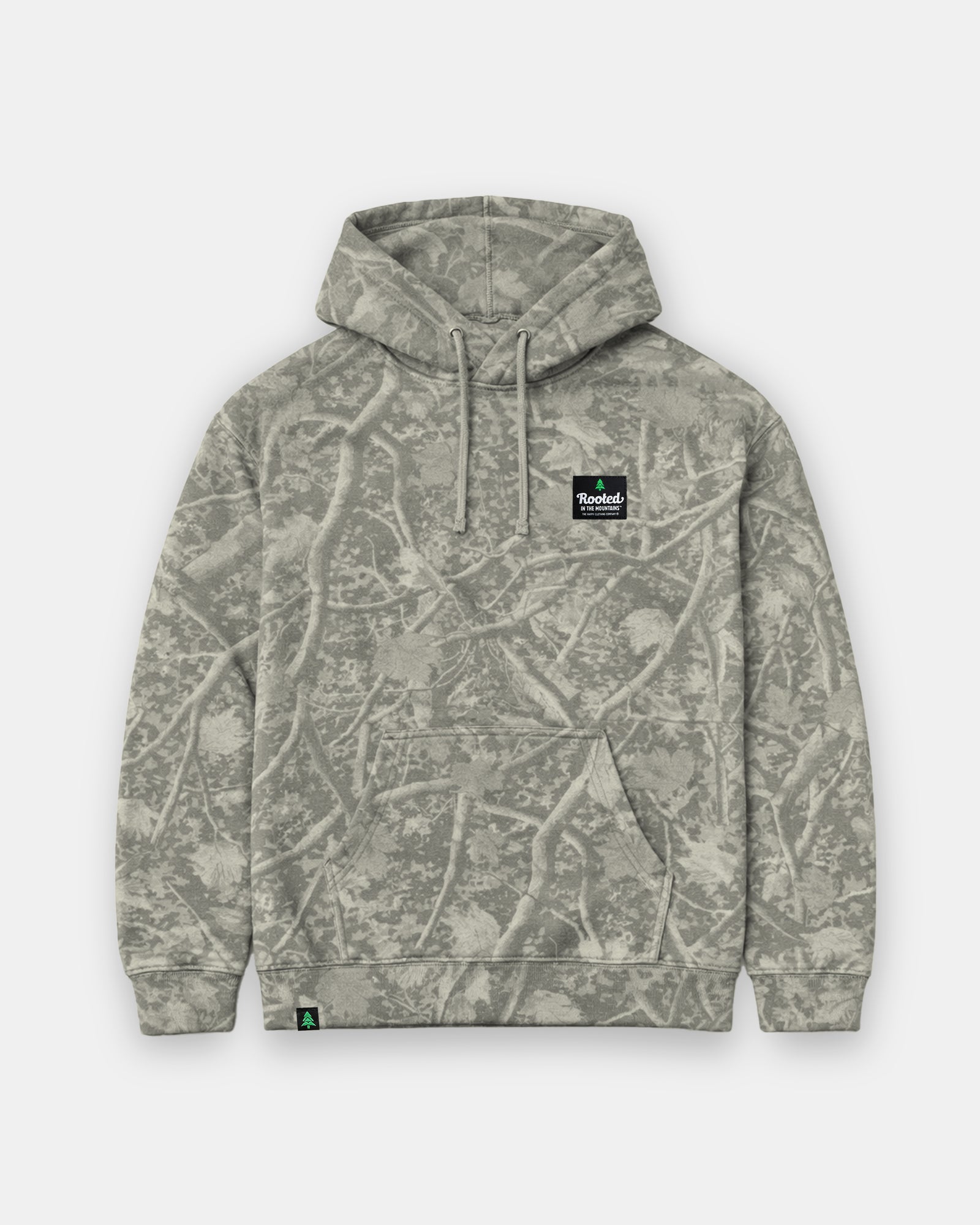 Rooted In The Mountains Label Spring Camo Heavyweight Hoodie - The Happy Clothing Company