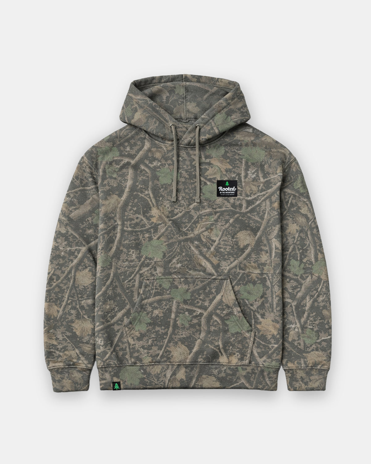Rooted In The Mountains Label Spring Camo Heavyweight Hoodie - The Happy Clothing Company