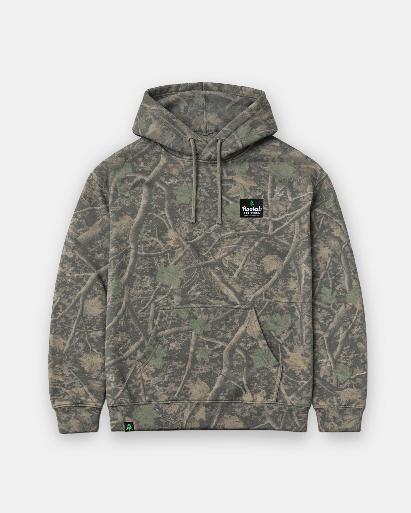 Rooted In The Mountains Label Spring Camo Heavyweight Hoodie - The Happy Clothing Company