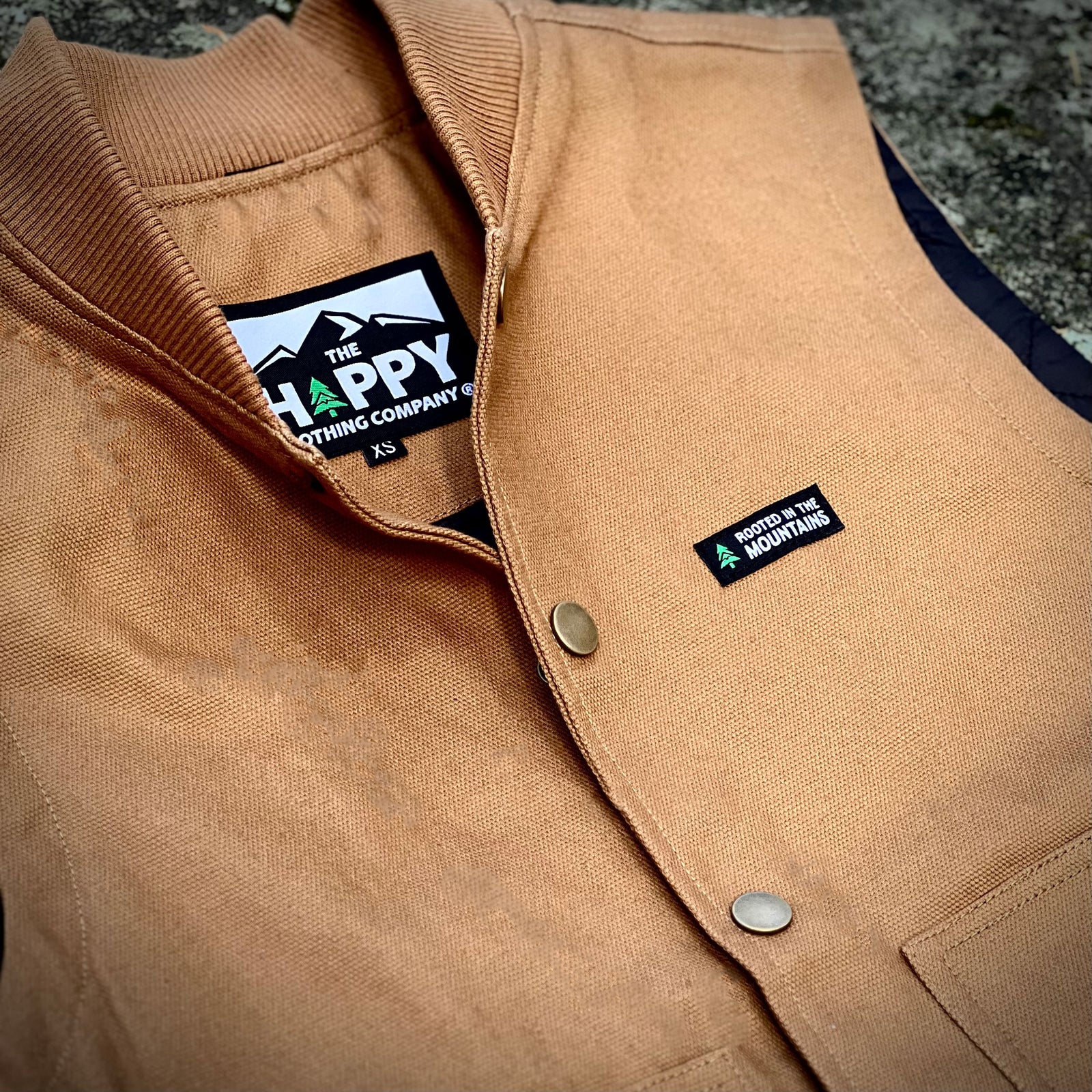 The Pursuer Workwear Vest w/ Rooted In The Mountains Label - The Happy Clothing Company