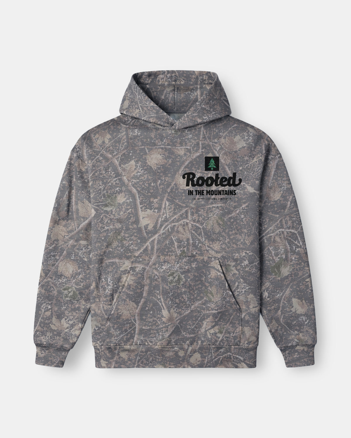 Rooted In The Mountains Camo Heavyweight Hoodie - The Happy Clothing Company