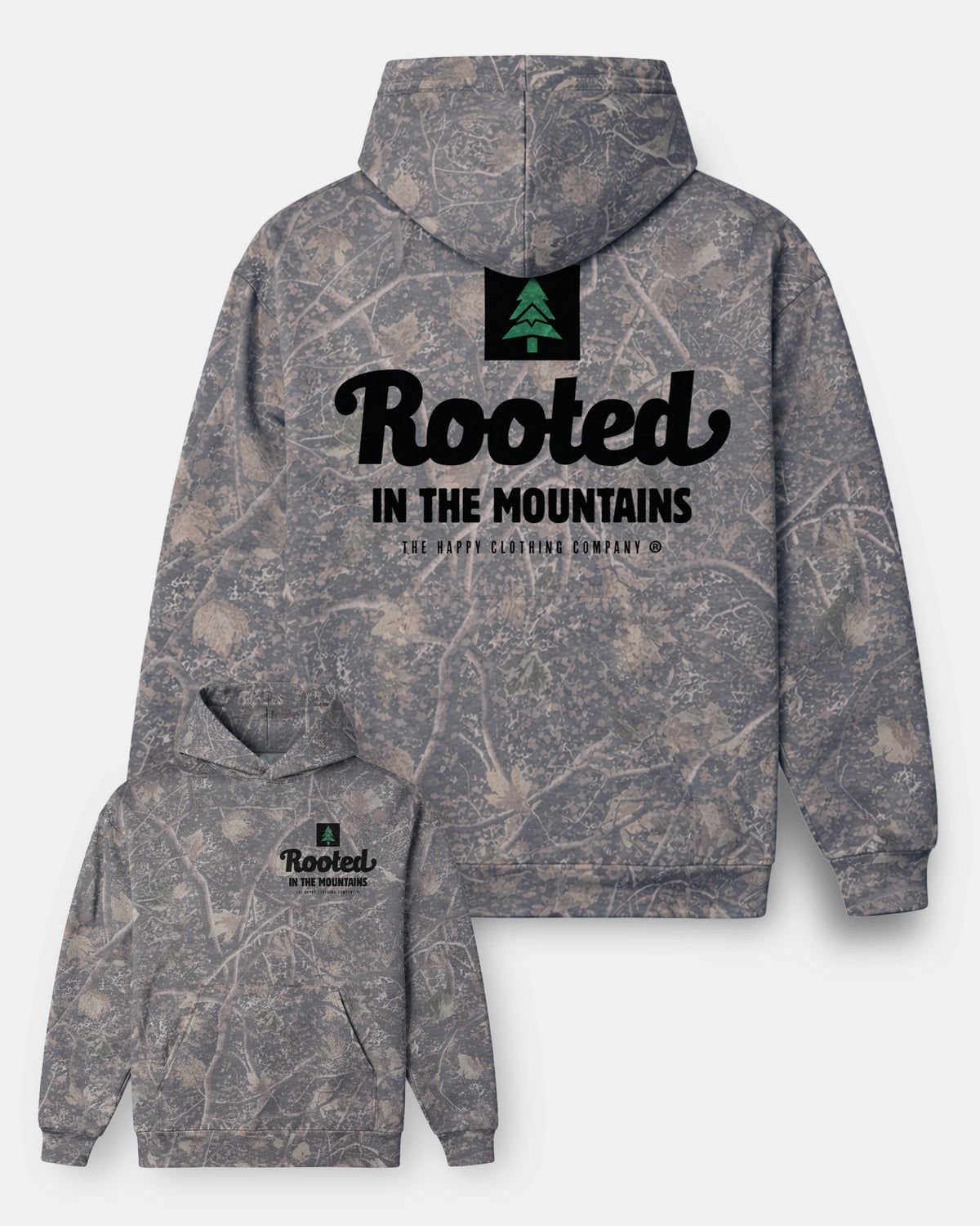 Rooted In The Mountains Camo Heavyweight Hoodie - The Happy Clothing Company