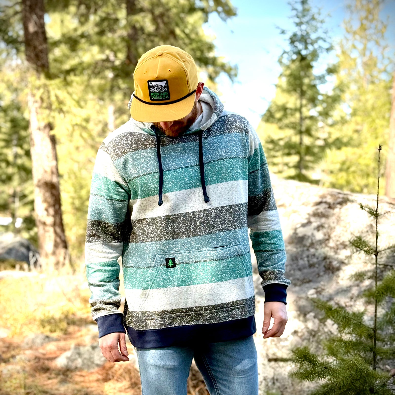 Oceanside Fleece Mid-weight Hoodie w/ Mountain Tree - The Happy Clothing Company