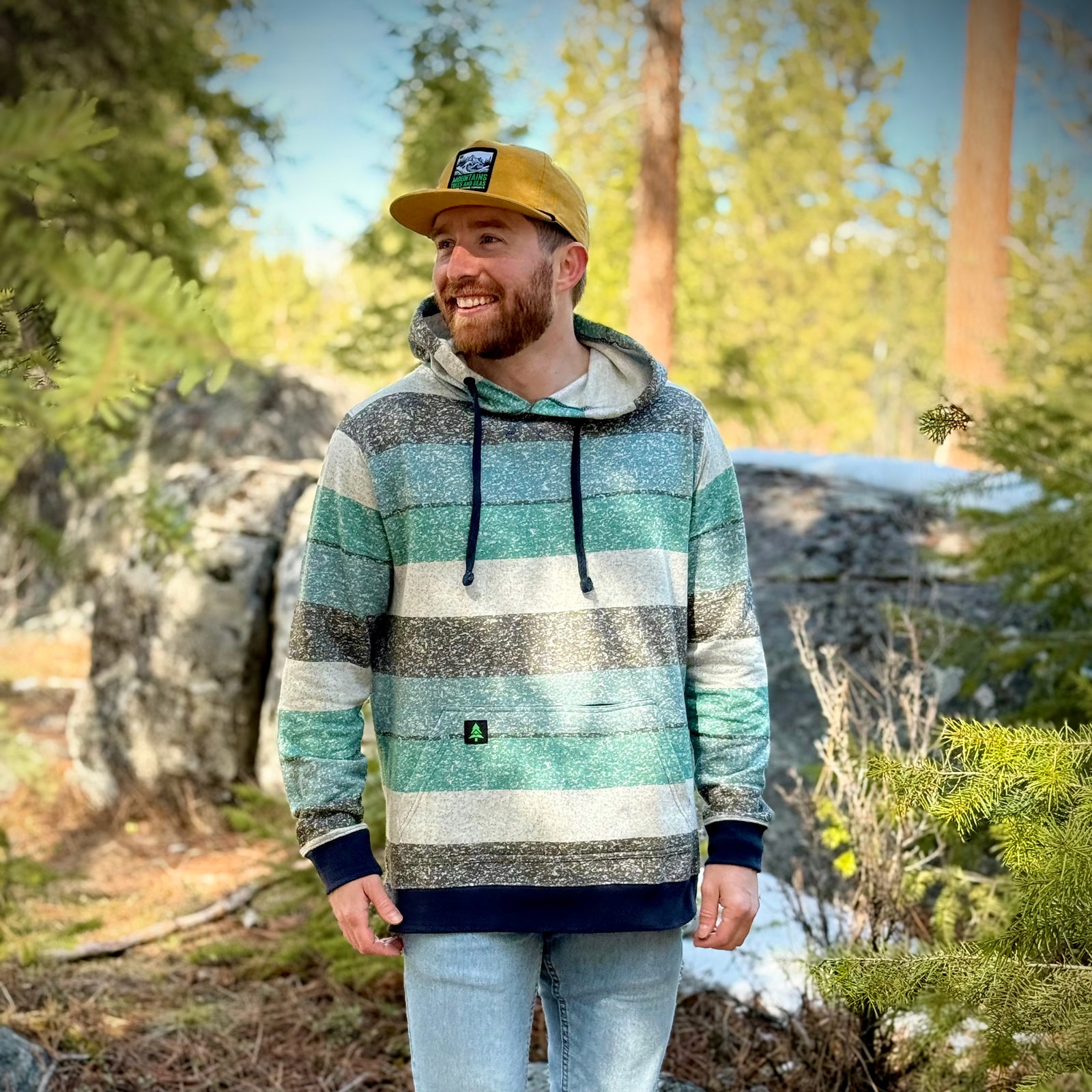 Oceanside Fleece Mid-weight Hoodie w/ Mountain Tree - The Happy Clothing Company